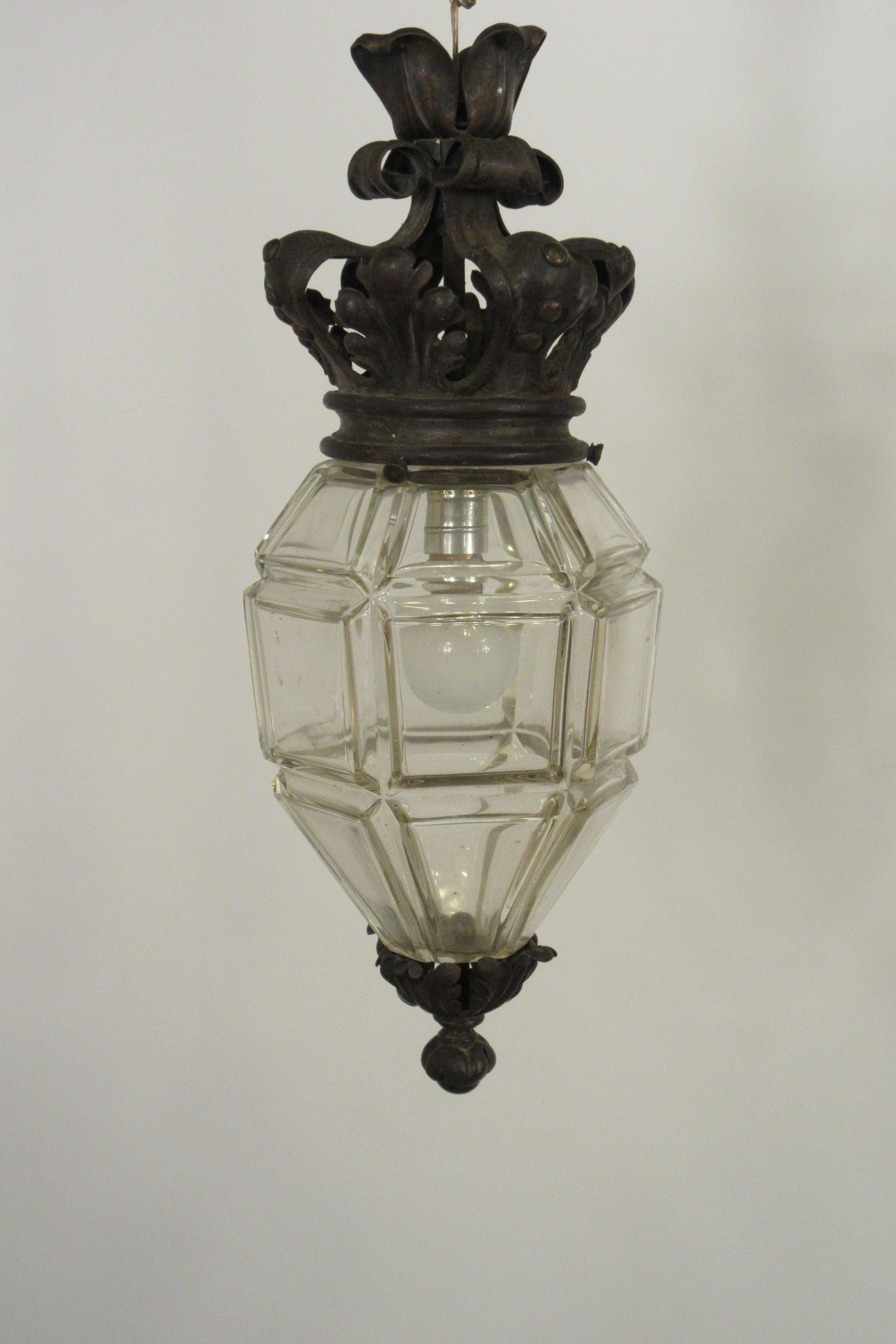 1920s glass lantern with crown top. Needs rewiring.