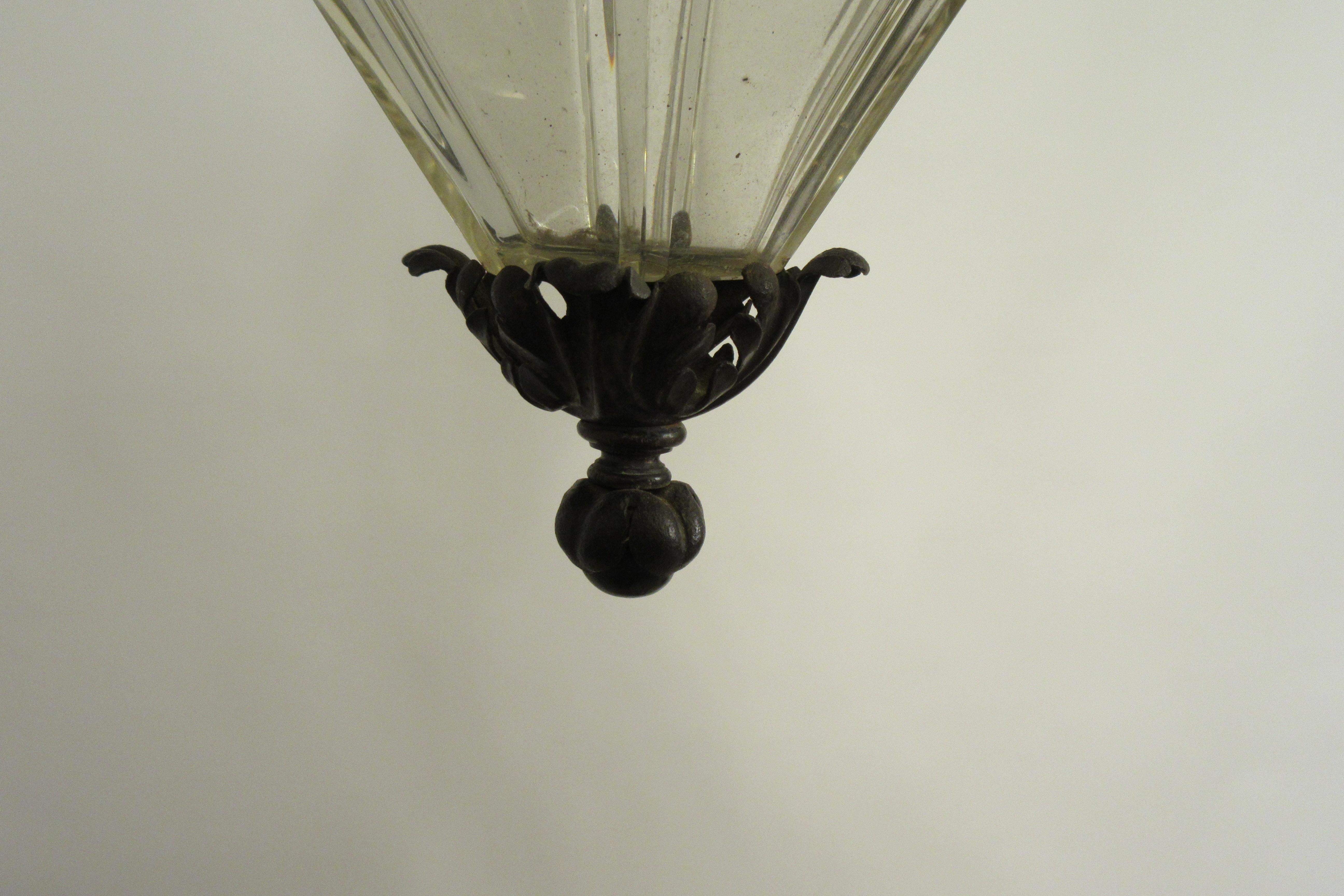 1920s Glass Lantern with Crown Top For Sale 2