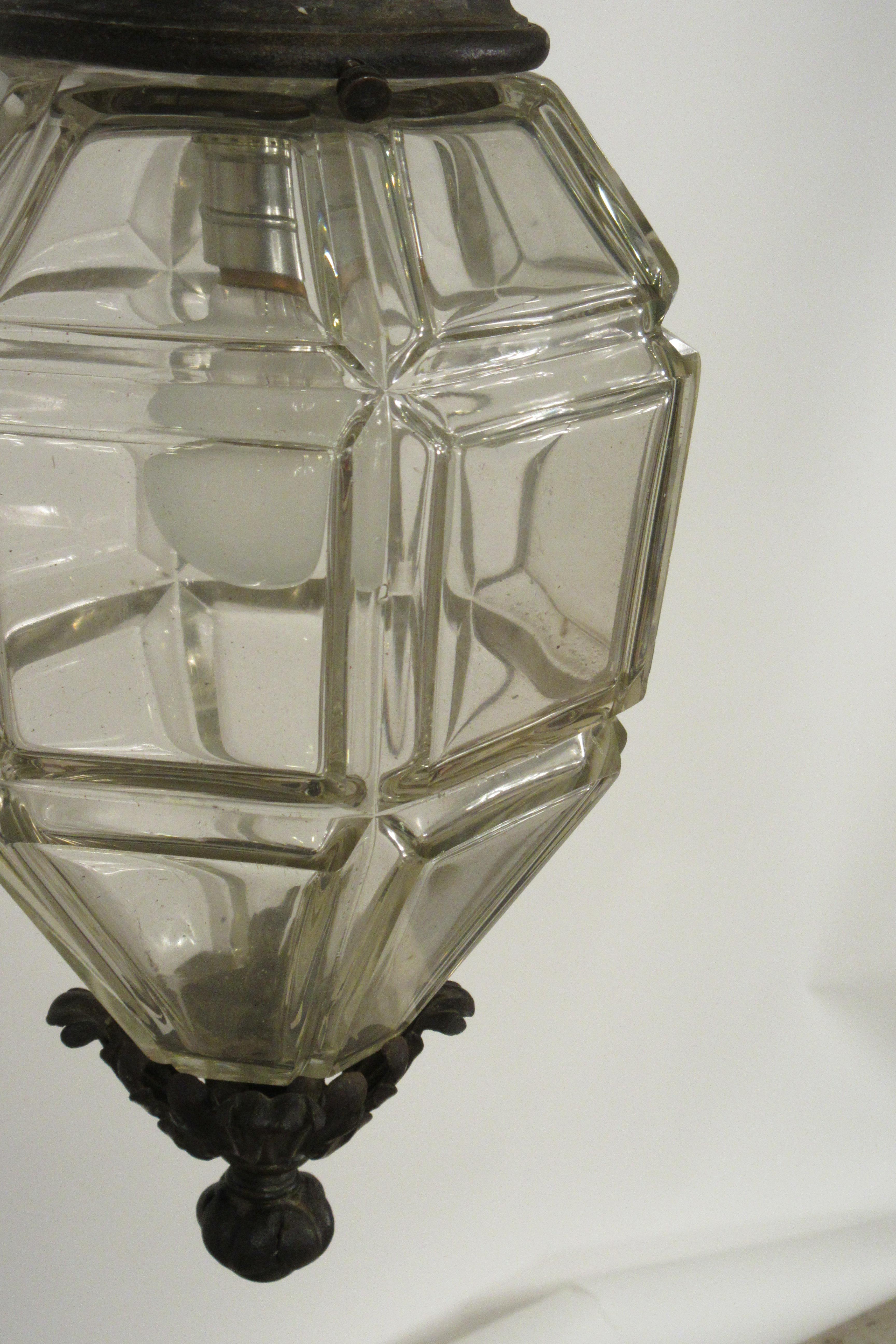 1920s Glass Lantern with Crown Top For Sale 4