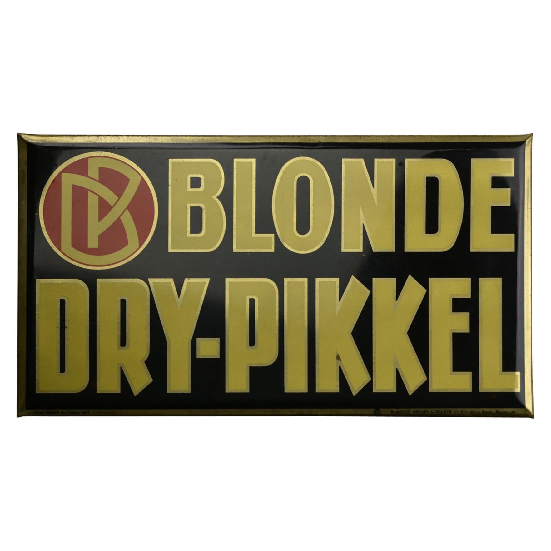 1920s Glassoïd on Tin Advertising Sign for Belgium Beer, Blonde Dry-Pikkel