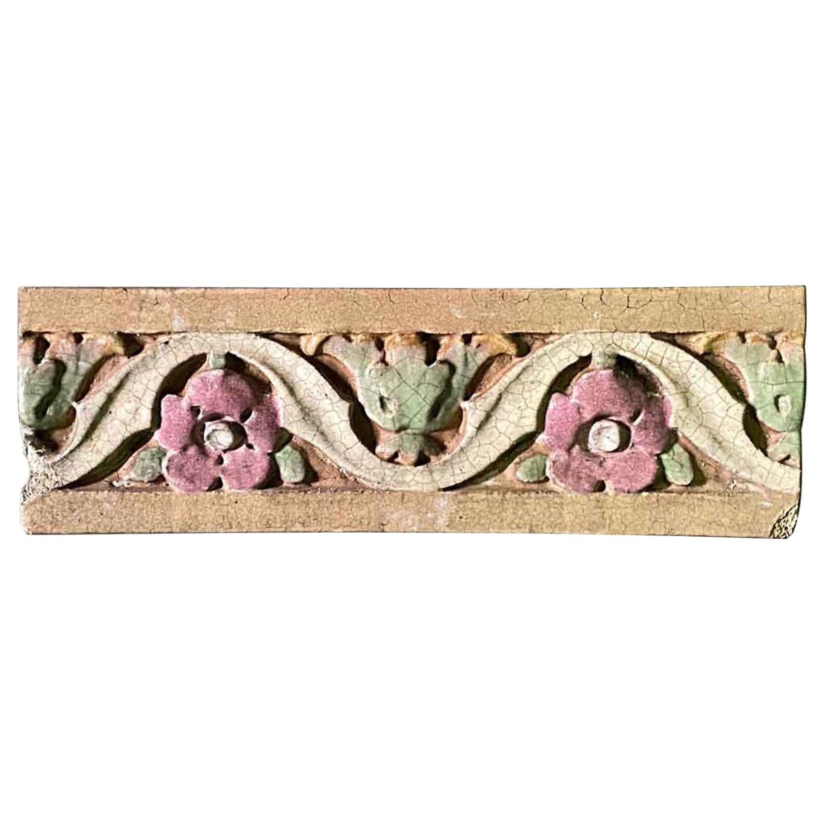 1920s Glazed Polychrome Floral Terracotta Stone