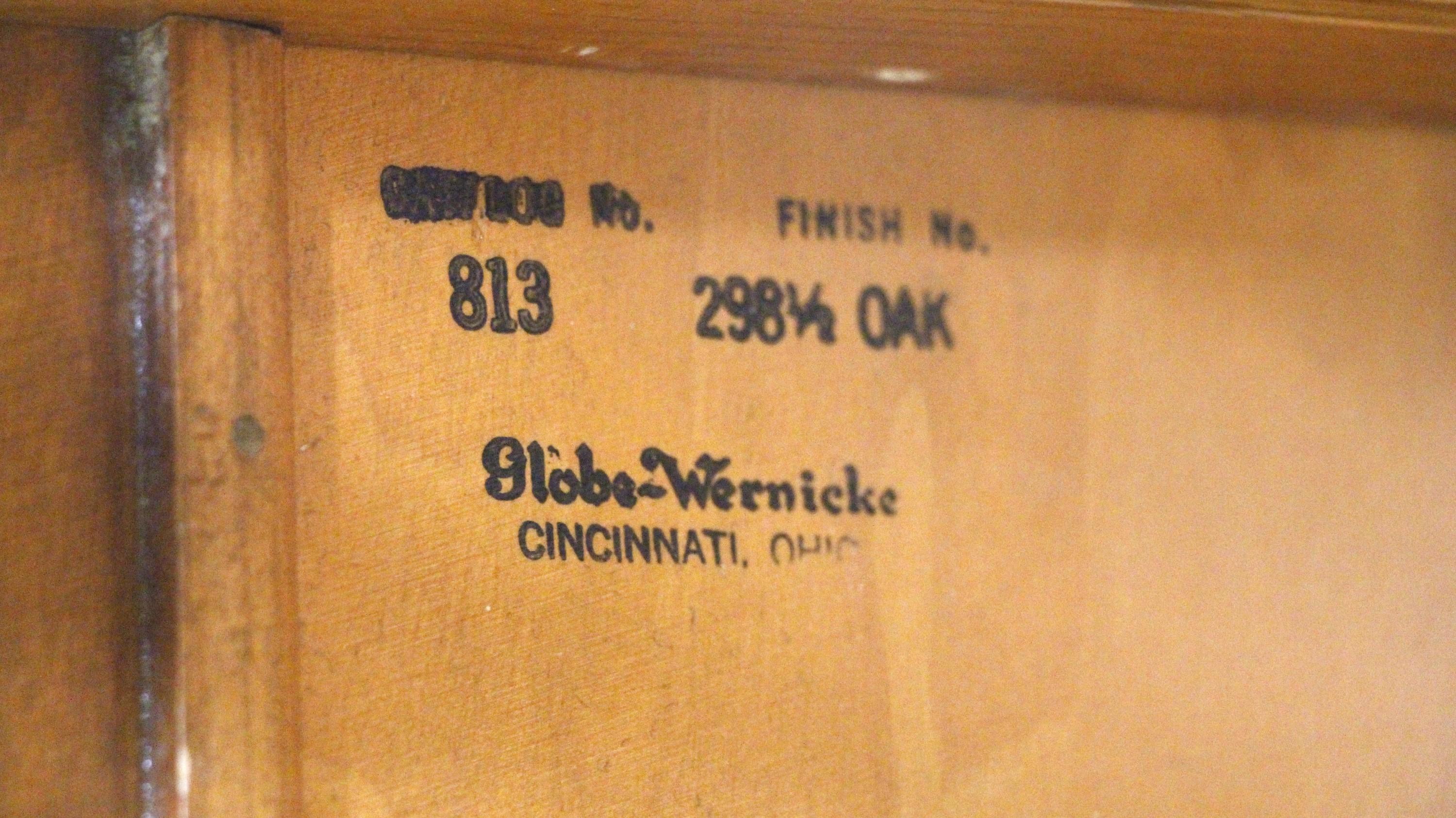 1920s GlobeWernicke Oak 4 Sectional Barrister Bookcase w Glass Doors