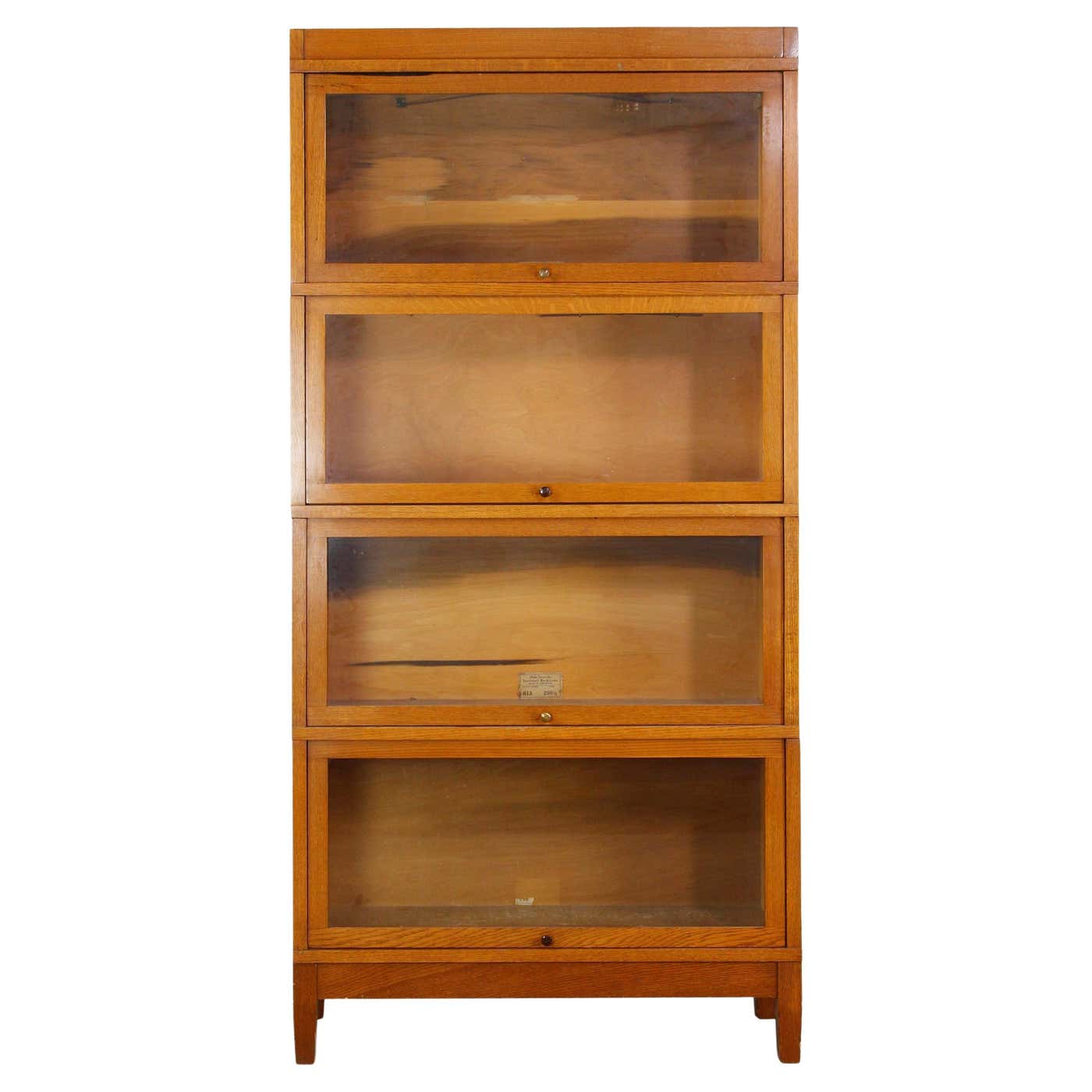 1920s GlobeWernicke Oak 4 Sectional Barrister Bookcase w Glass Doors