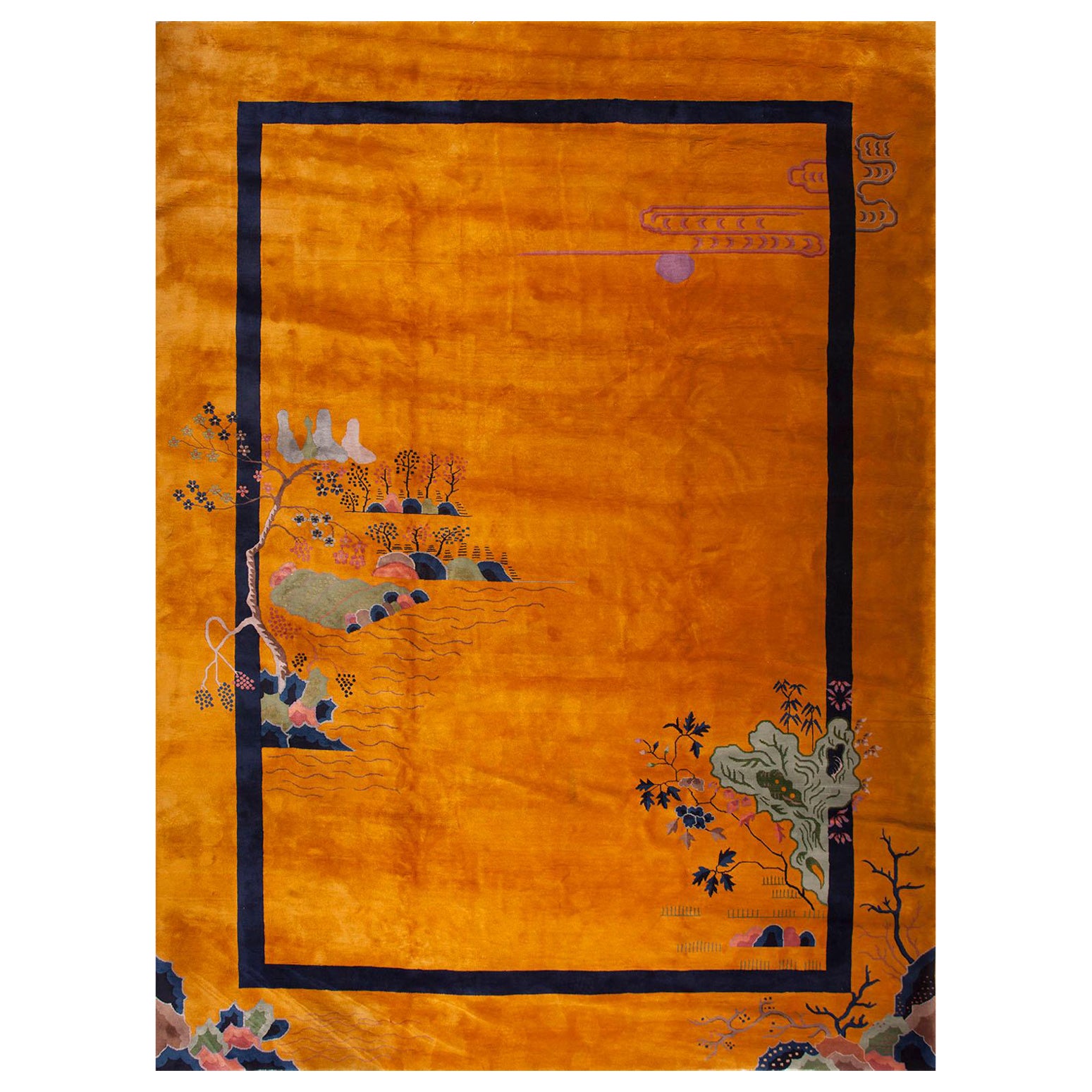 1920er Jahre Gold Floral Antike Chinesische Art Deco Teppich von Nichols 11
2" x 15
4" Teppich im Angebot