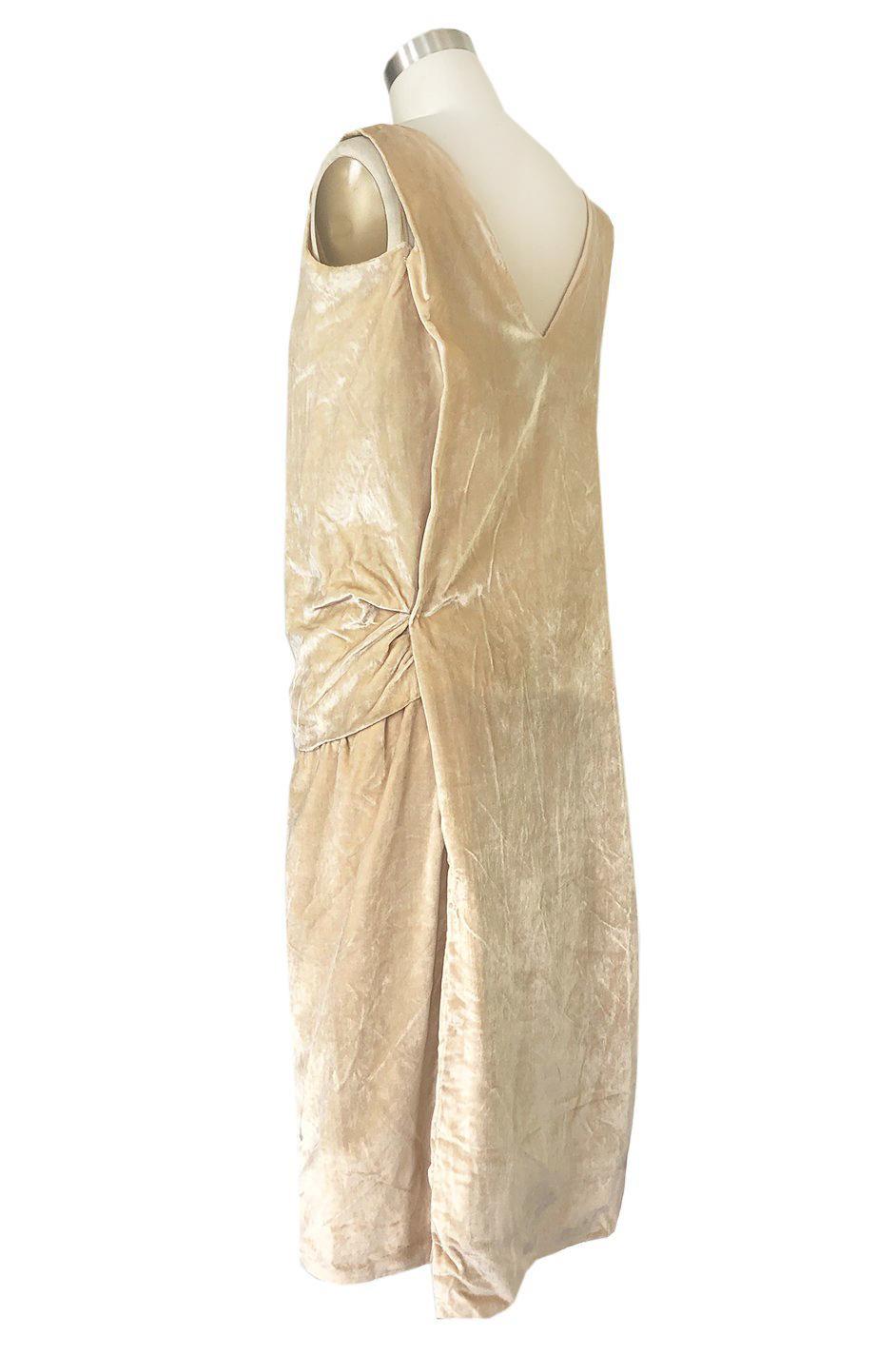 1920s Gold Ivory Silk Velvet & Silk Chiffon Pearl Flower Beaded Dress 1