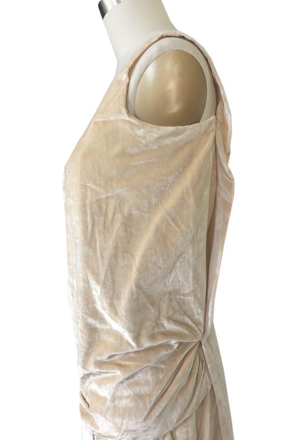 1920s Gold Ivory Silk Velvet & Silk Chiffon Pearl Flower Beaded Dress 3