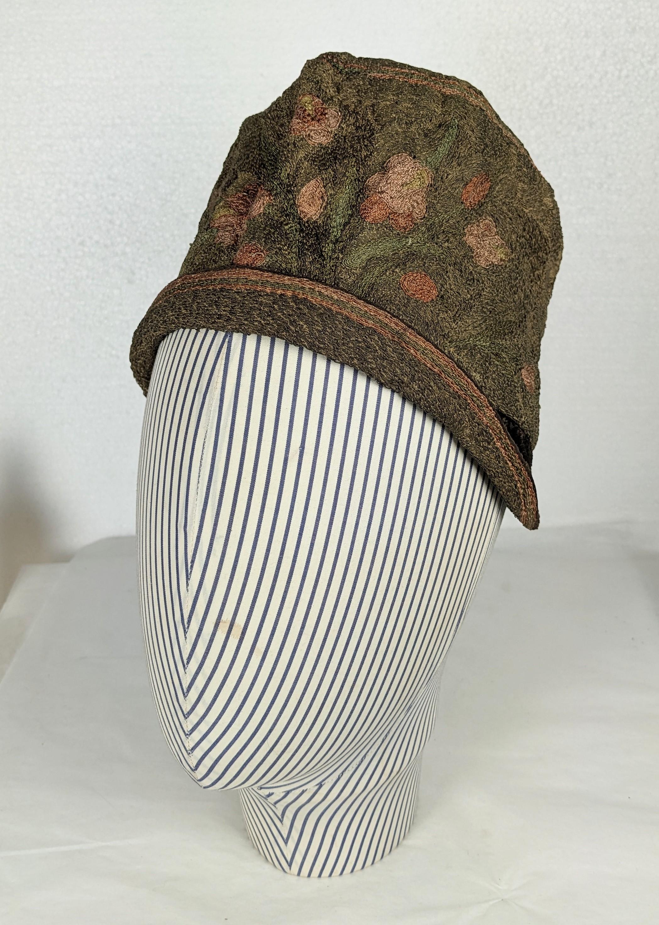Black 1920's Gold Lame and Needlepoint Cloche For Sale