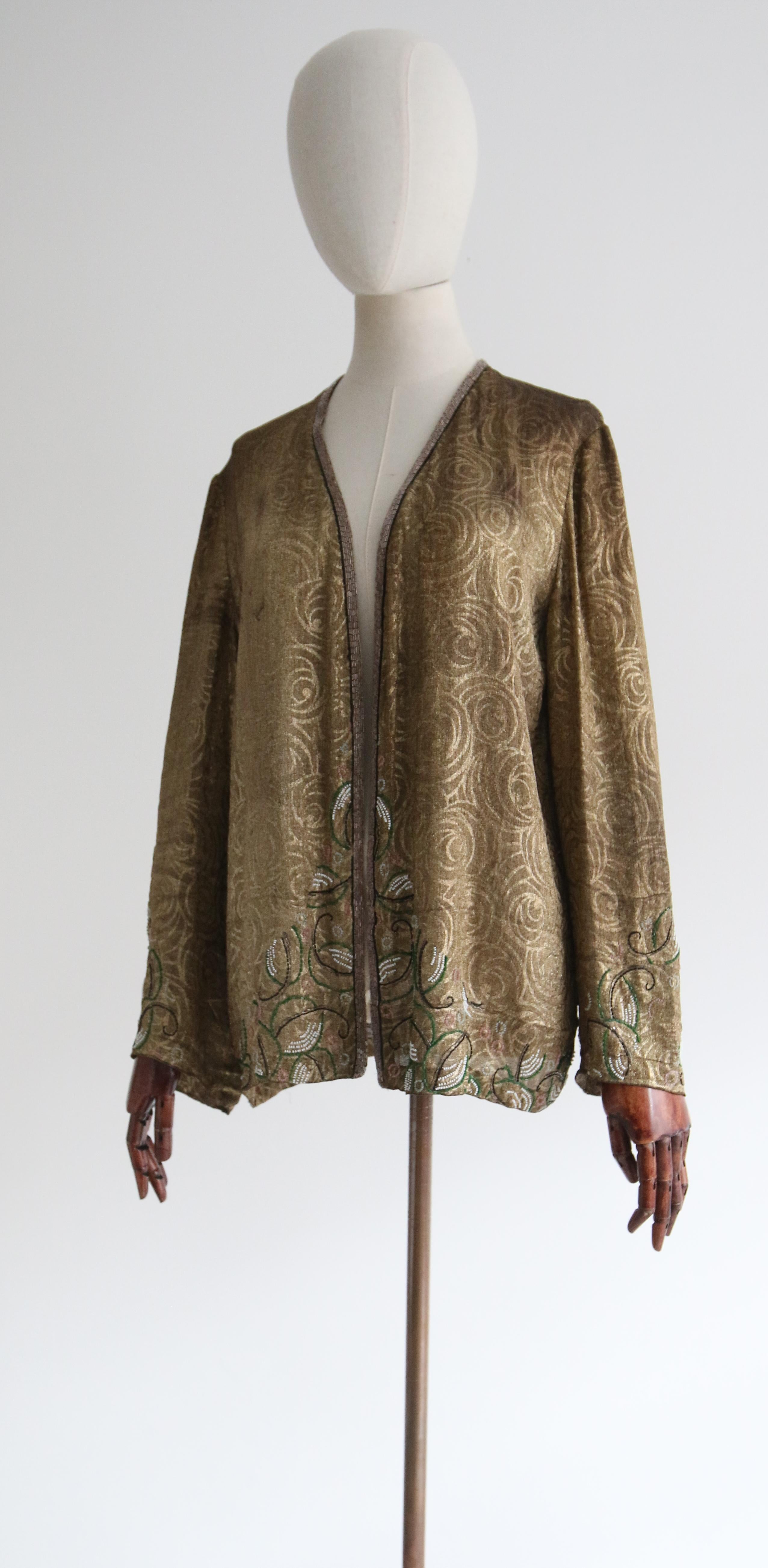 1920'S Gold Lamé Bead Embellished Jacket UK 10 US 6 For Sale 5