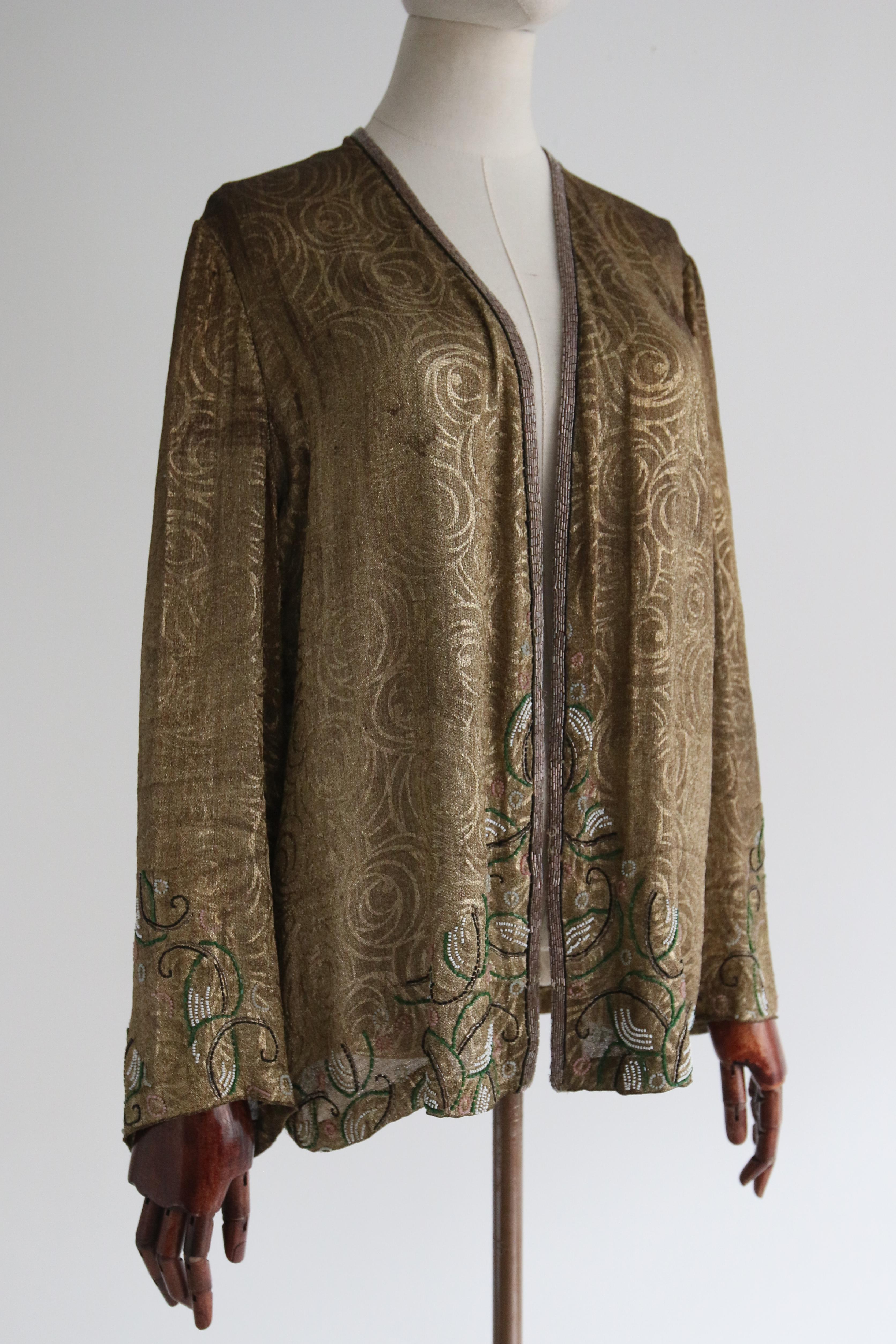 1920'S Gold Lamé Bead Embellished Jacket UK 10 US 6 For Sale 1