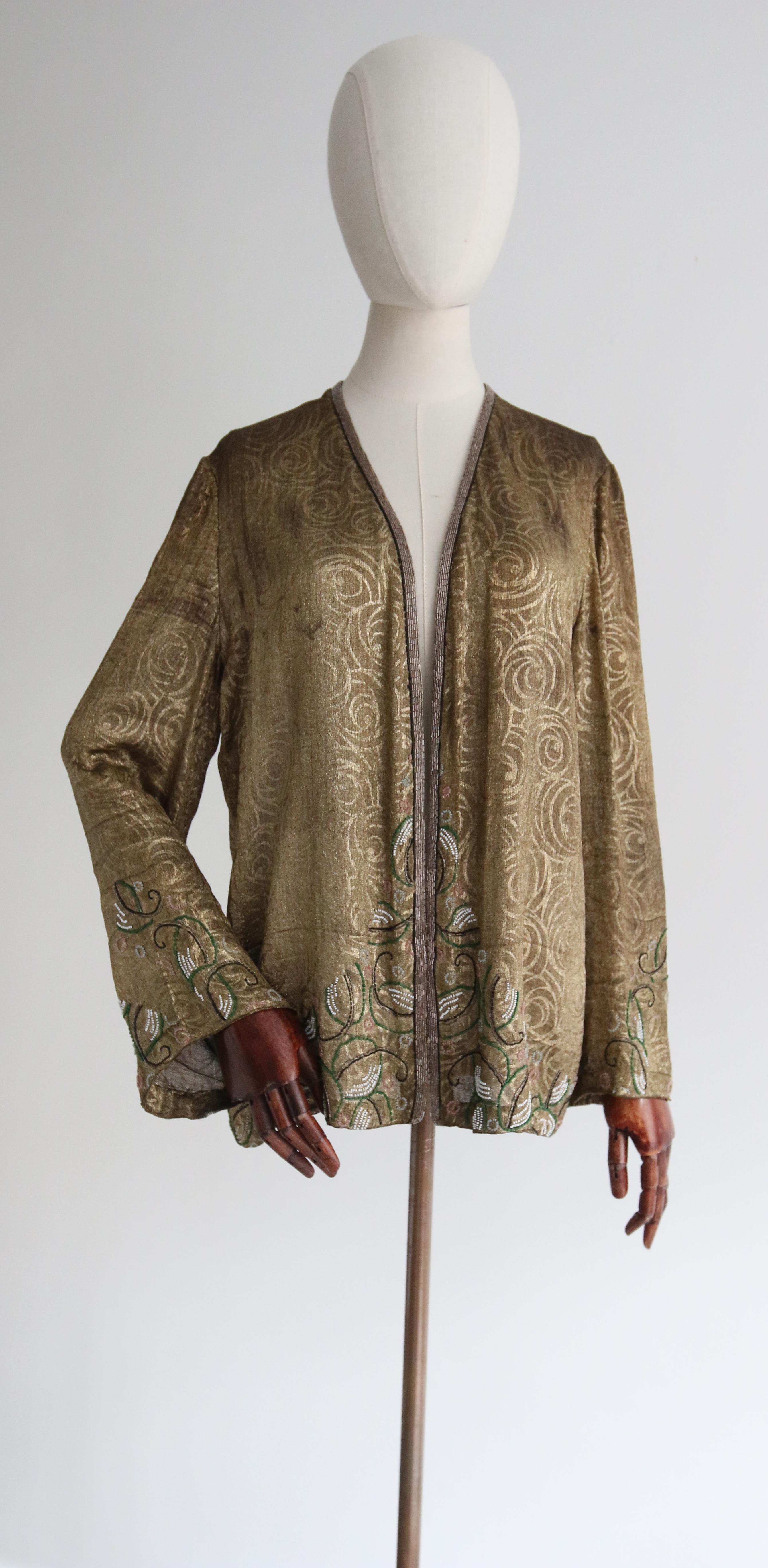 1920'S Gold Lamé Bead Embellished Jacket UK 10 US 6 For Sale 3
