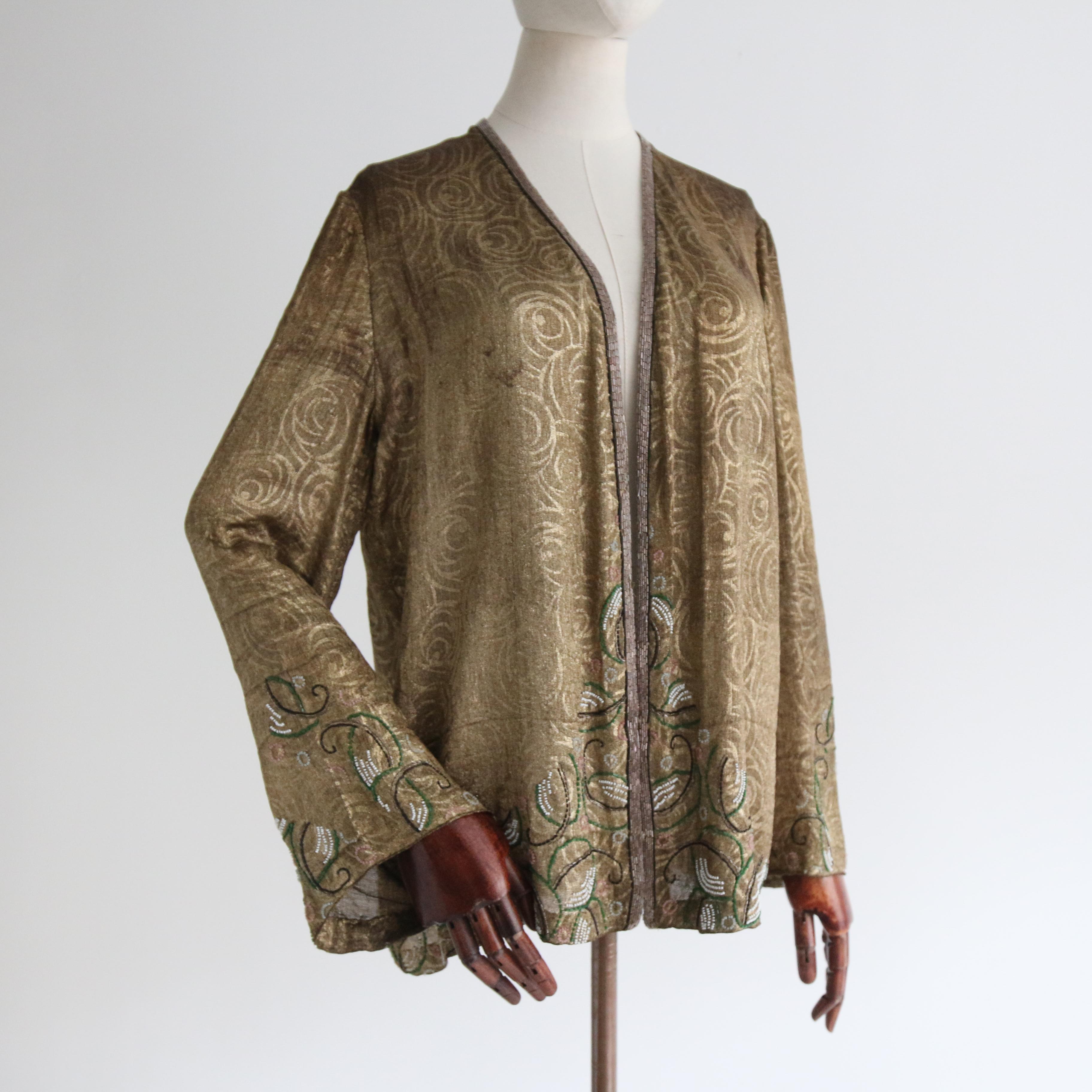 1920'S Gold Lamé Bead Embellished Jacket UK 10 US 6 For Sale 4