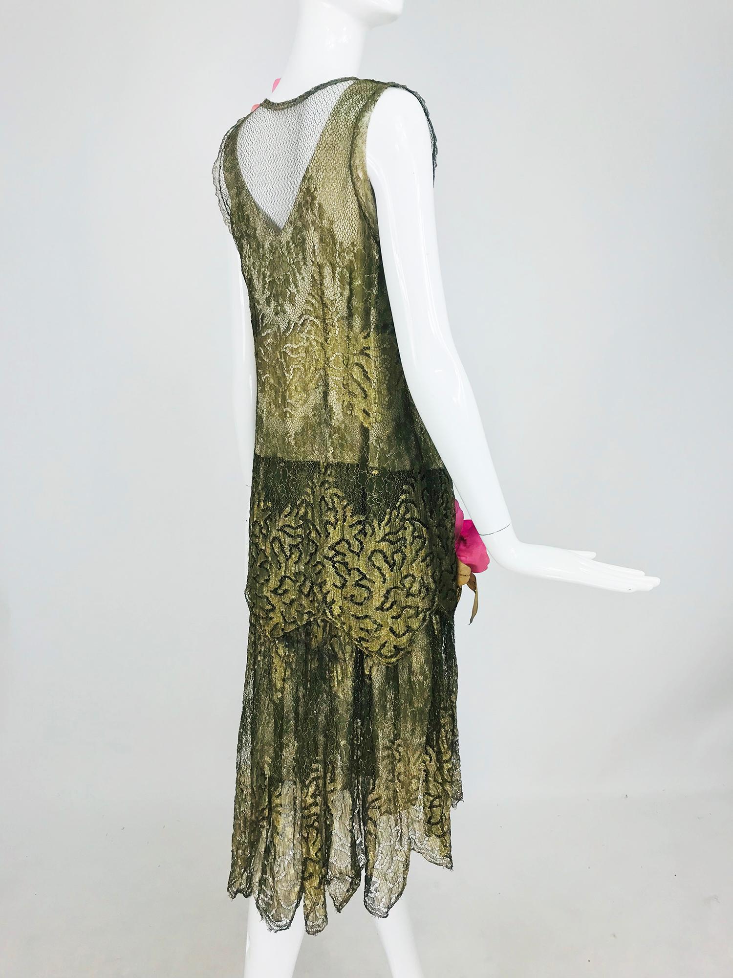 1920s Gold Metallic Lace Flapper Dress Vintage 2