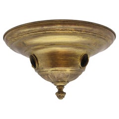 1920s Gold Painted Brass Flush Mount Light Fixture w/ 3 Sockets & Ornate Details