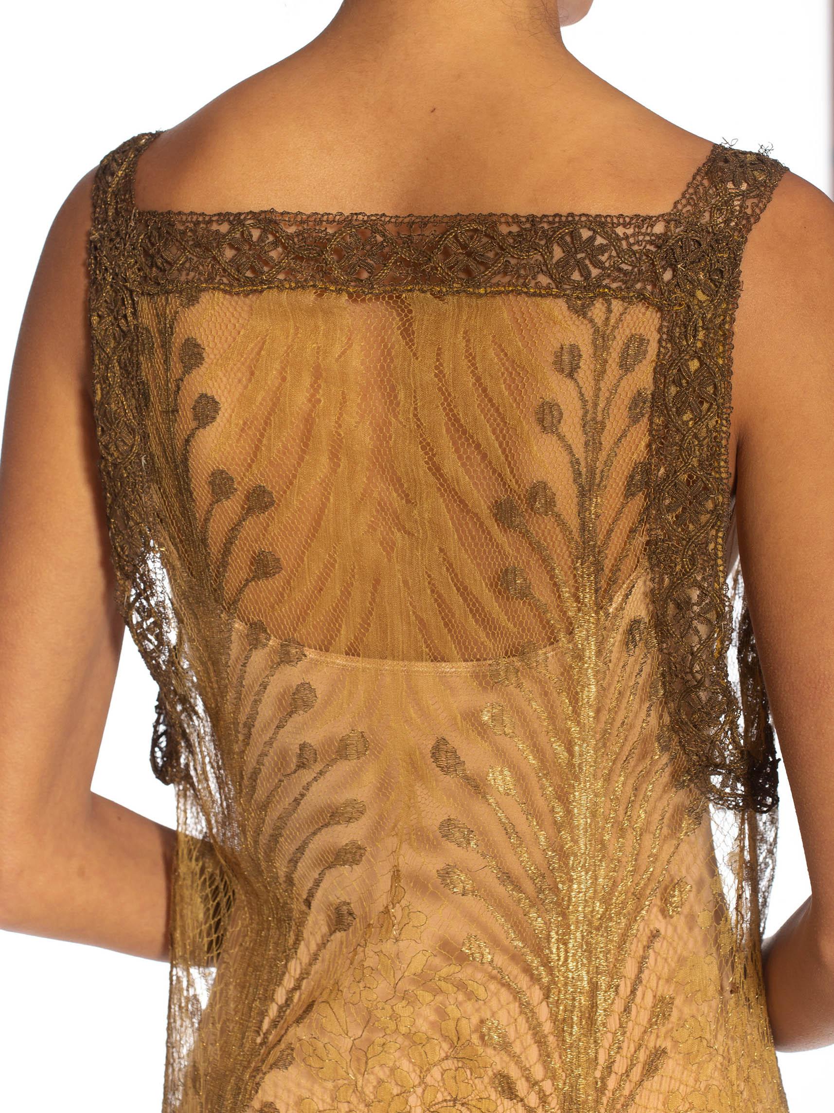 1920S Gold Silk Lace Flapper Cocktail Dress With Tasseled Belt 6
