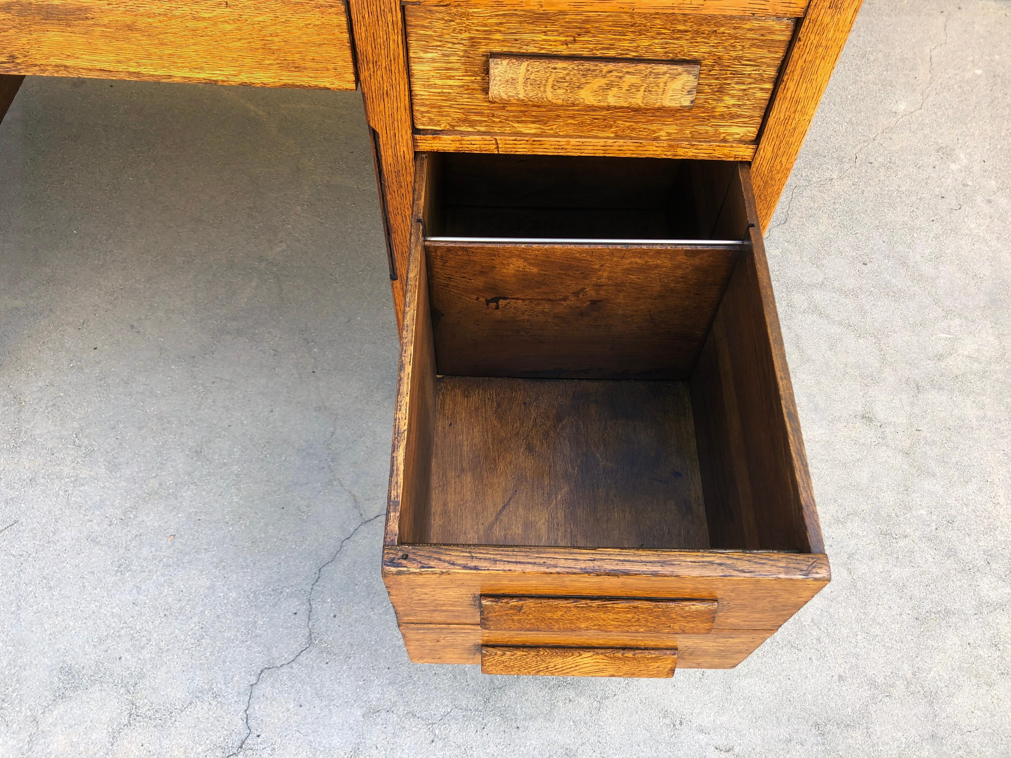 American Craftsman 1920s Golden Oak Teacher's Desk, Refinished