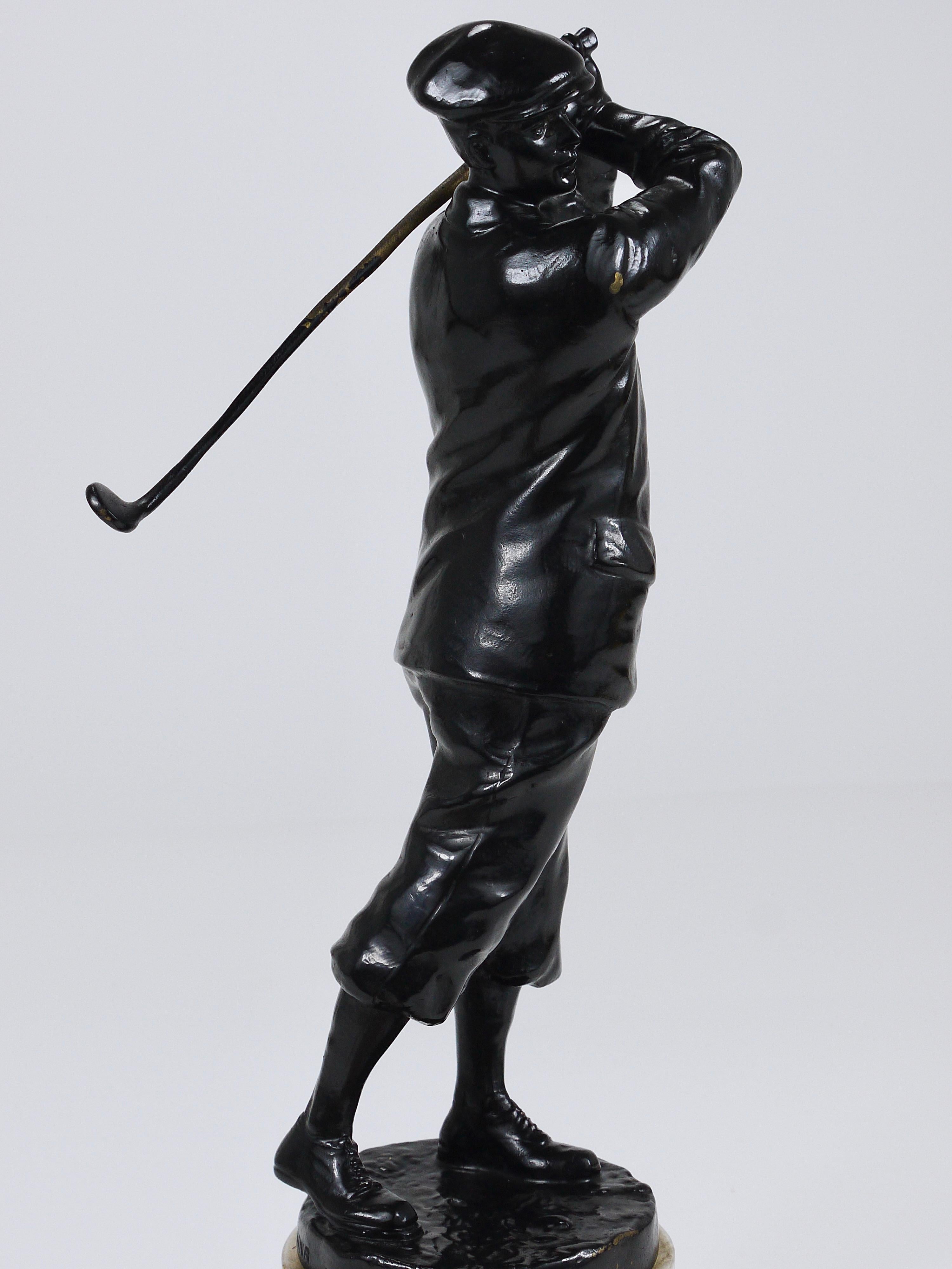 Joueur de golf des années 1920 Harry Vardon  Statue en bronze, Richard Thuss, Argentor Vienna en vente 9