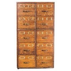 Antique 1920s Good Sized Solid Oak Bank of Filing Drawers, Ten Drawers