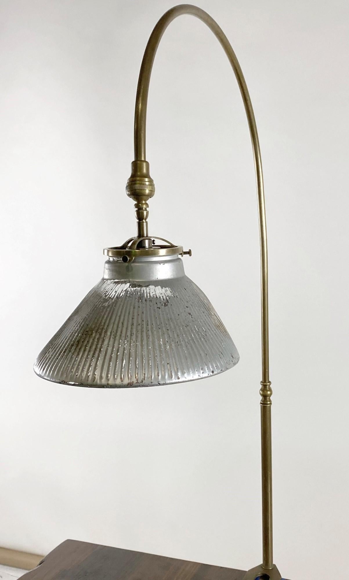 1920s Gooseneck Brass Desk Lamp & Mercury Glass Shade In Good Condition In New York, NY