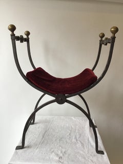 1920s Gothic Iron Bench with Brass Accents