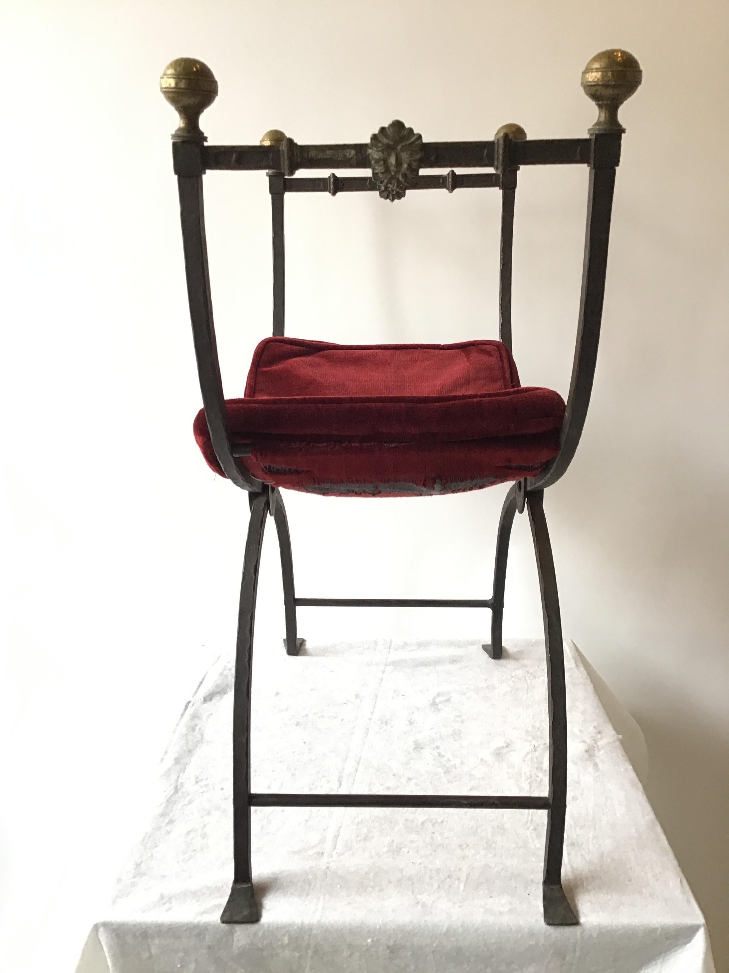 Early 20th Century 1920s Gothic Iron Bench with Brass Accents