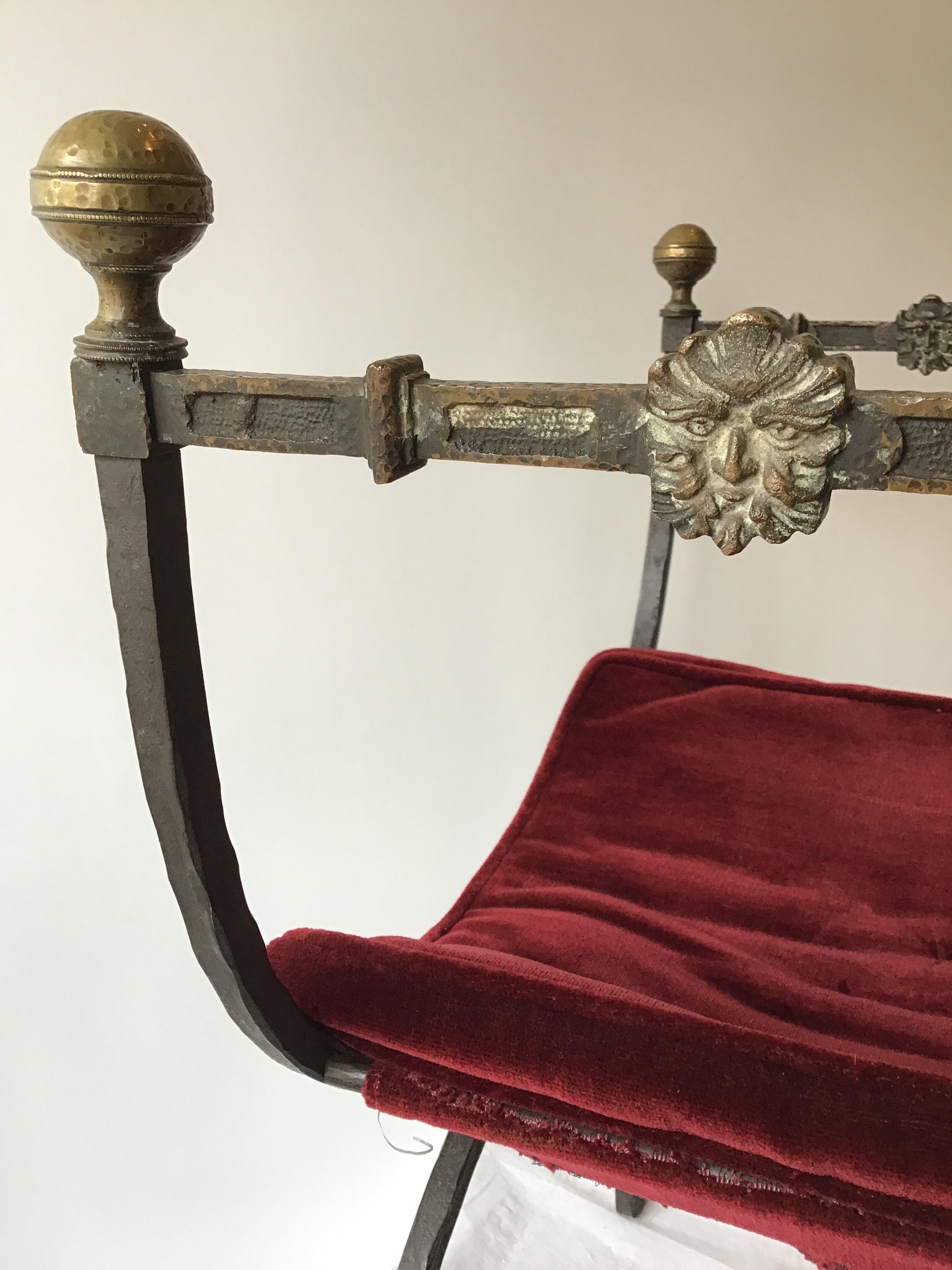 1920s Gothic Iron Bench with Brass Accents 3