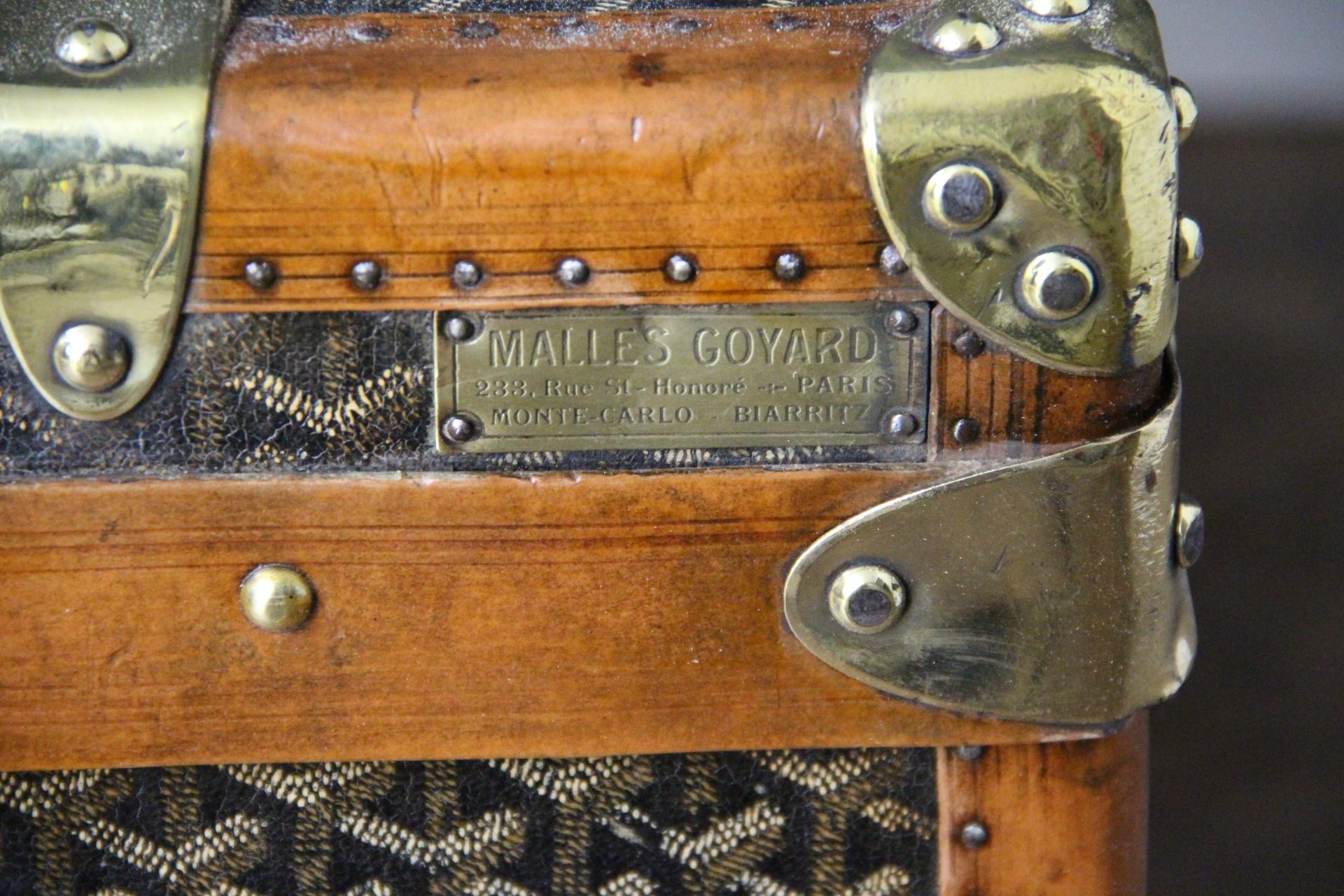 Coffre de cabine Goyard des années 1920, coffre de cabine 100 cm en toile à chevrons en vente 4