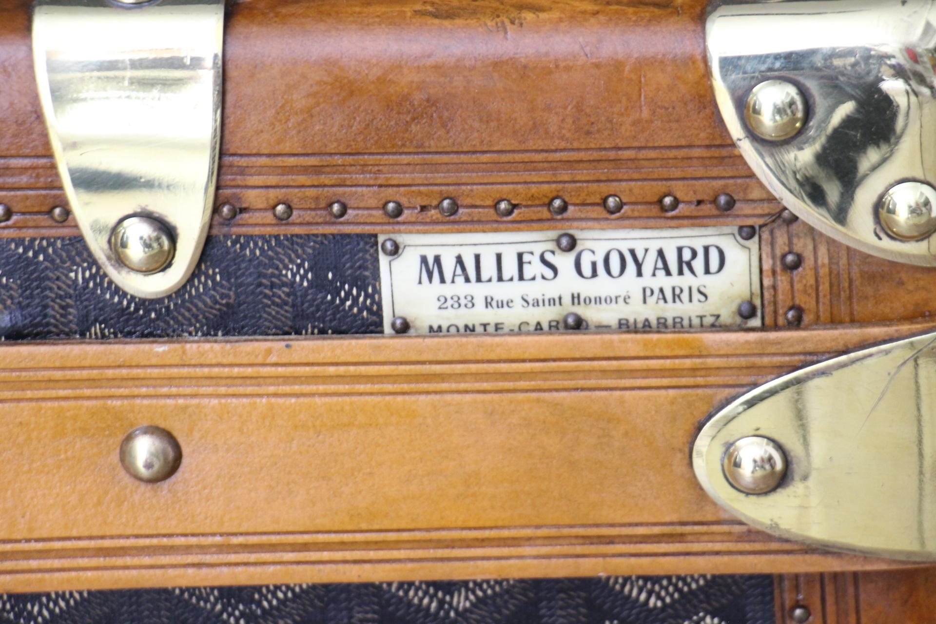 1920s Goyard Cabin Trunk, 100 cm Goyard Trunk in Chevrons Canvas 6