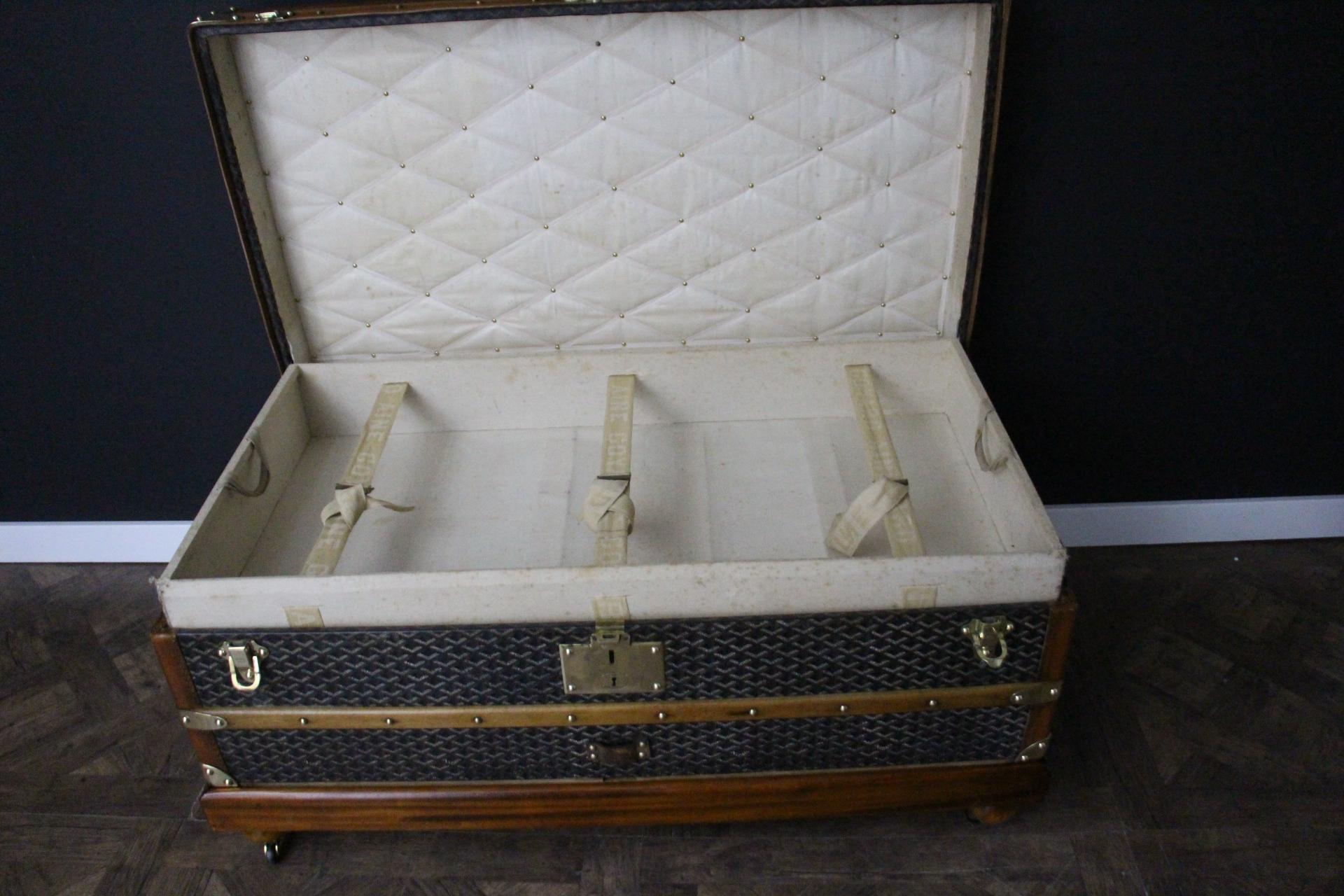1920s Goyard Cabin Trunk, 100 cm Goyard Trunk in Chevrons Canvas 7