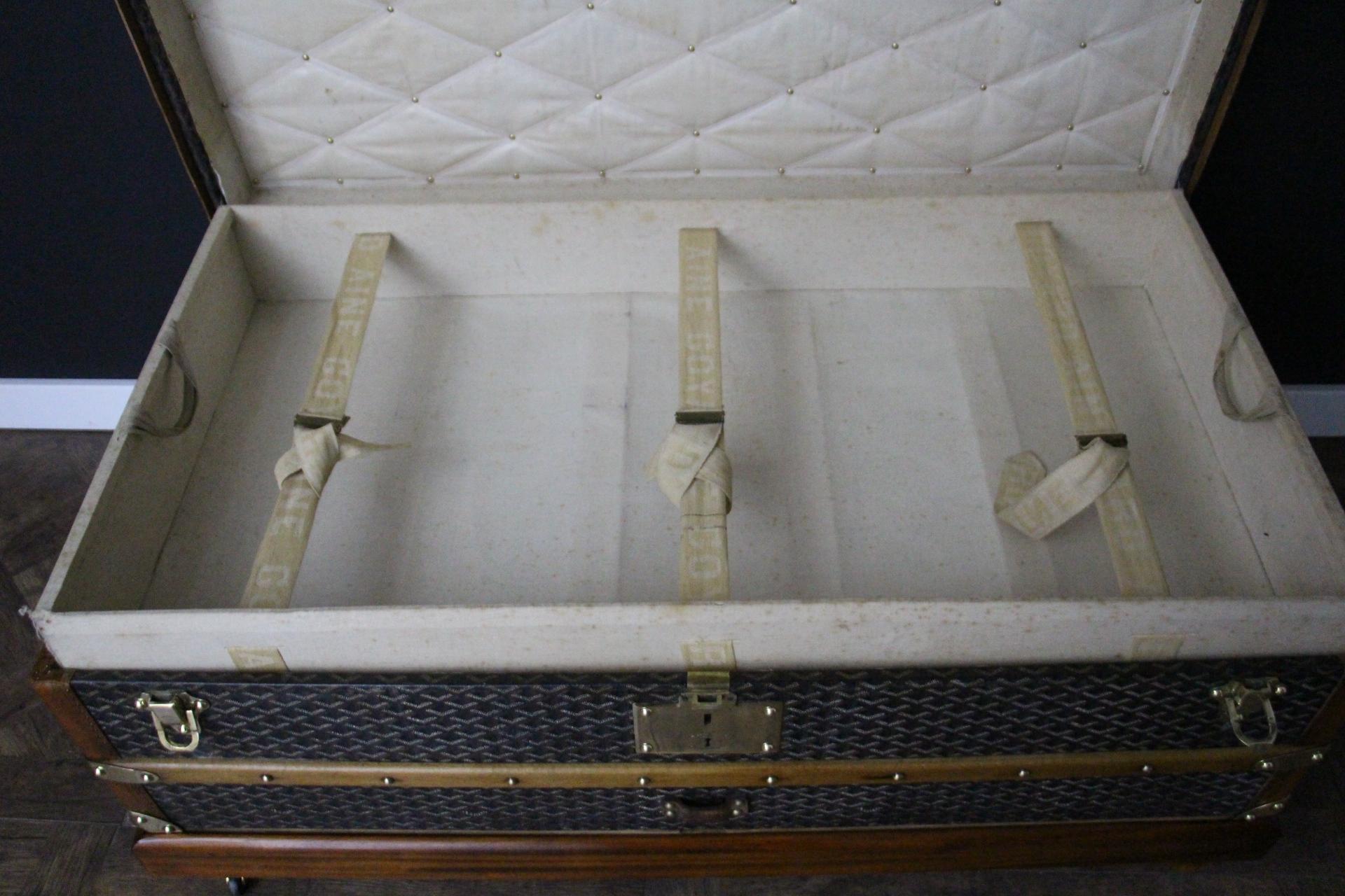 1920s Goyard Cabin Trunk, 100 cm Goyard Trunk in Chevrons Canvas 9