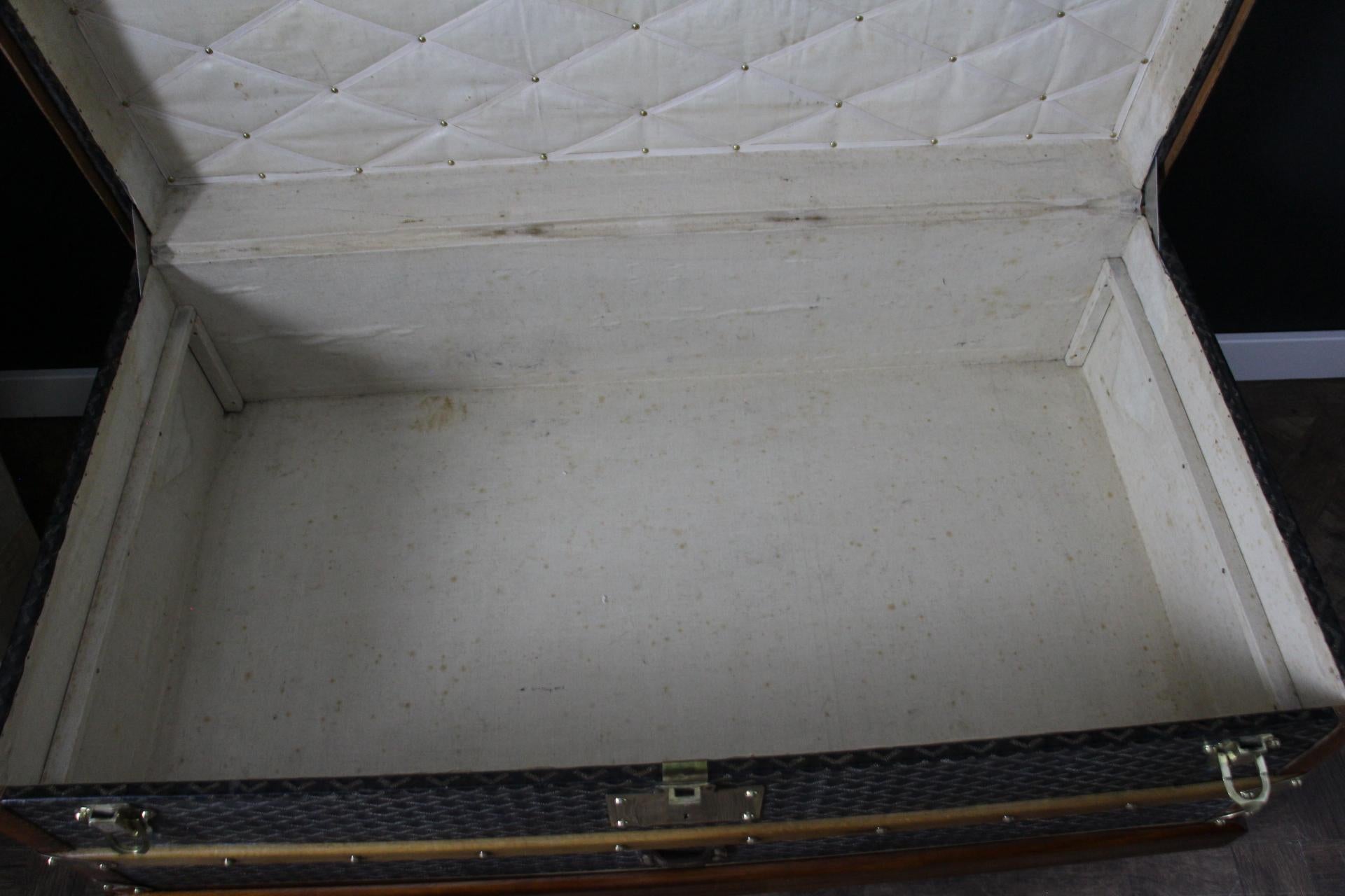 1920s Goyard Cabin Trunk, 100 cm Goyard Trunk in Chevrons Canvas 10