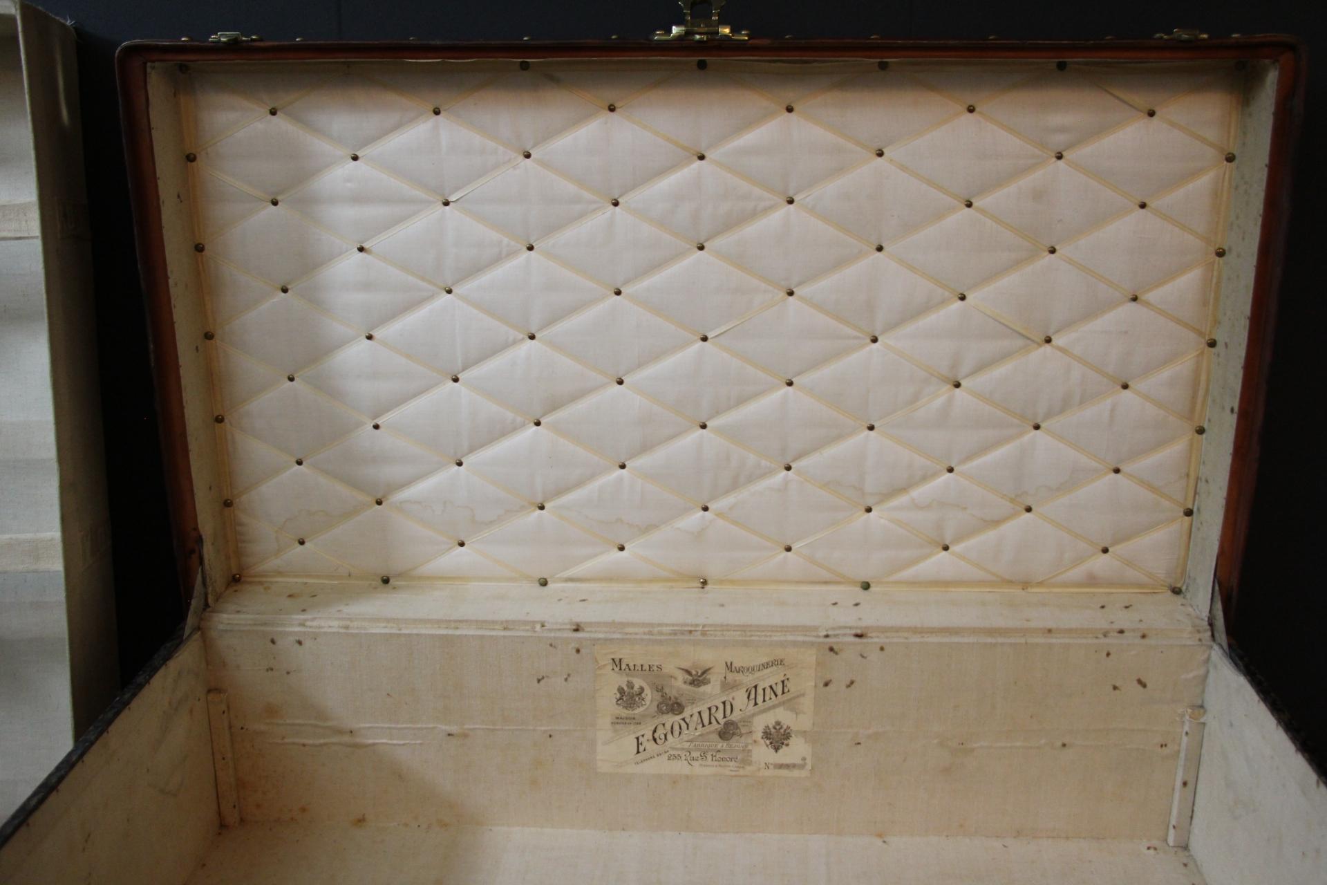 1920s Goyard Cabin Trunk, Goyard Trunk in Chevrons Canvas 12