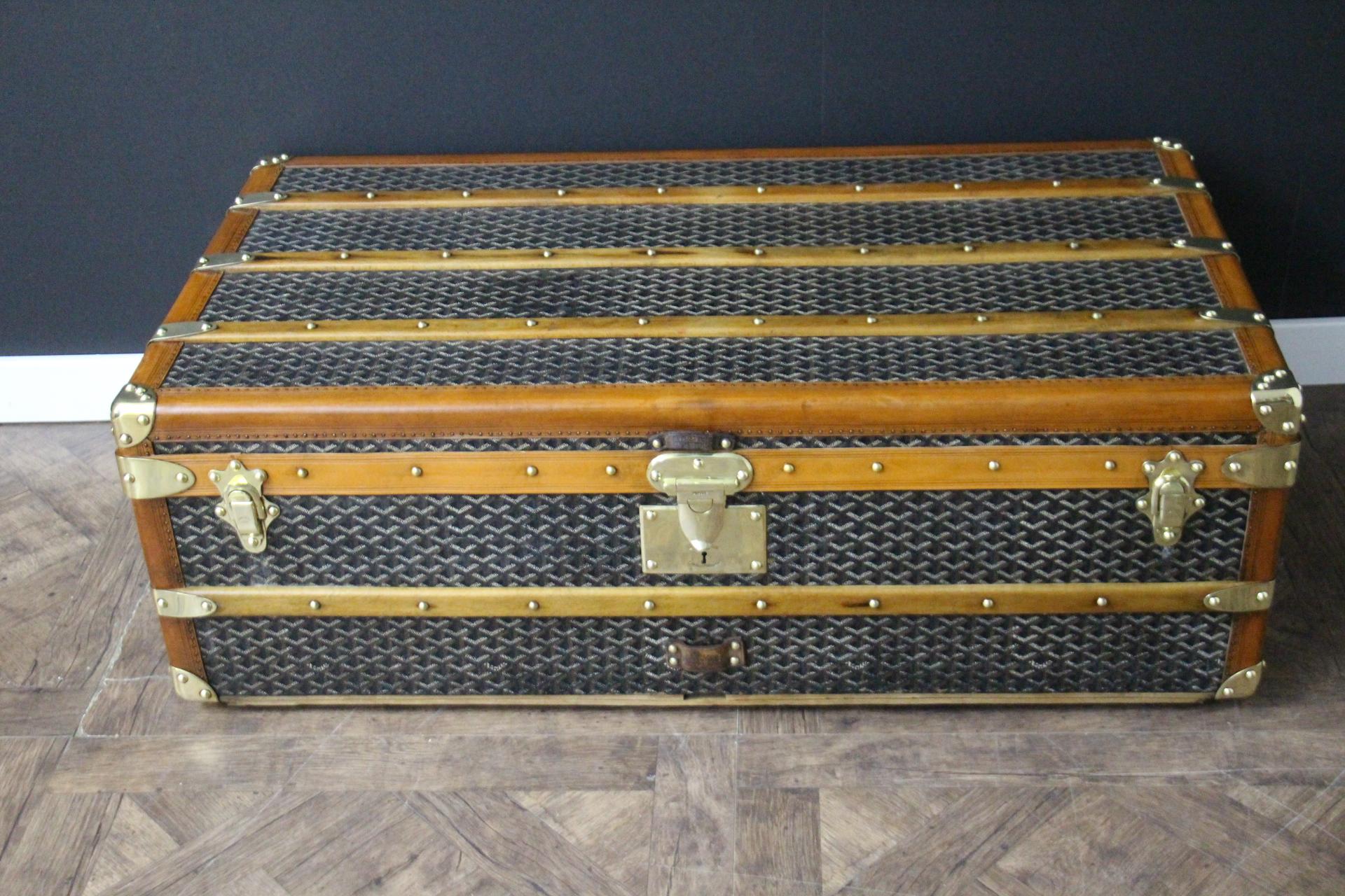 1920s Goyard Cabin Trunk, 100 cm Goyard Trunk in Chevrons Canvas 12