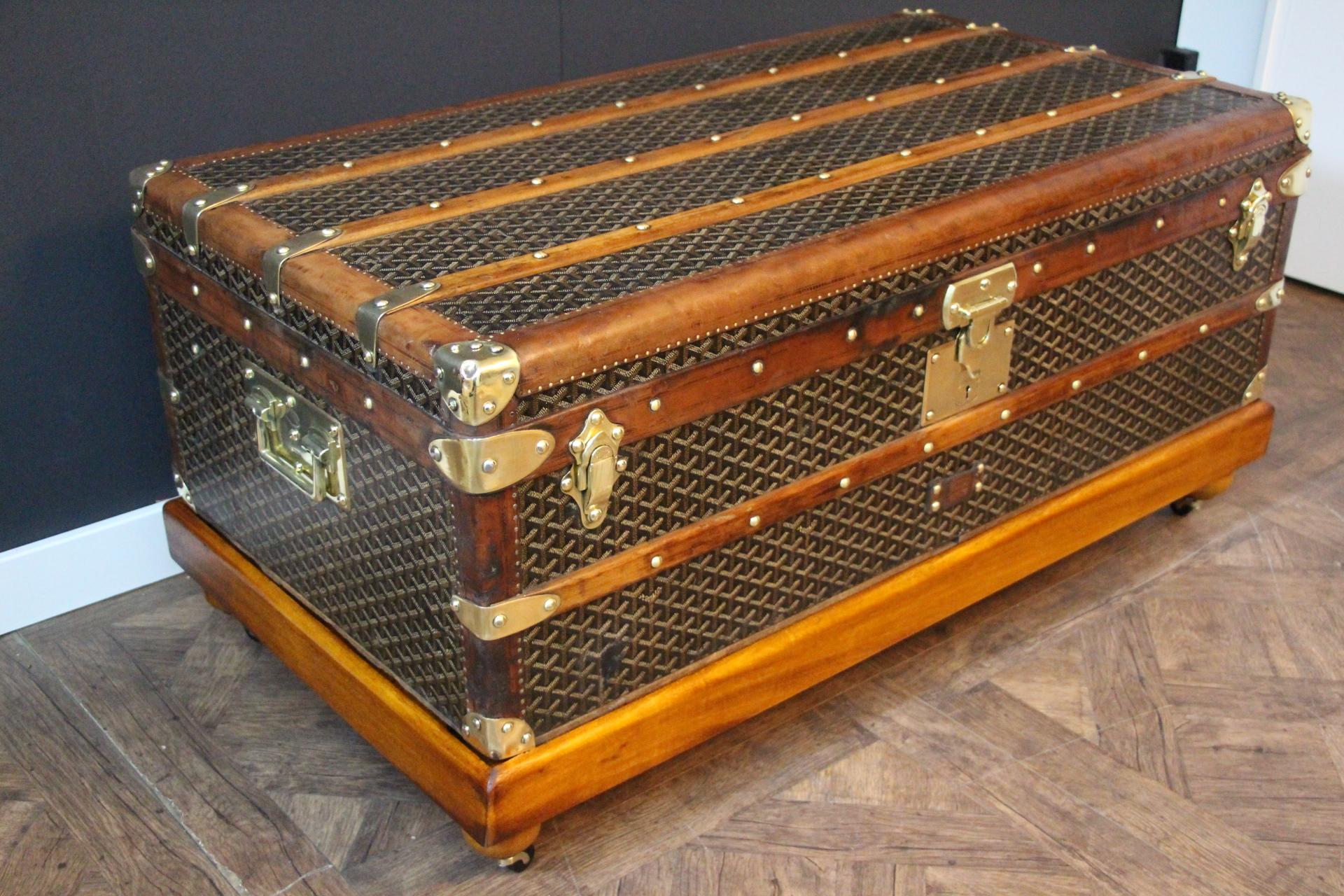 French 1920s Goyard Cabin Trunk, Goyard Trunk in Chevrons Canvas