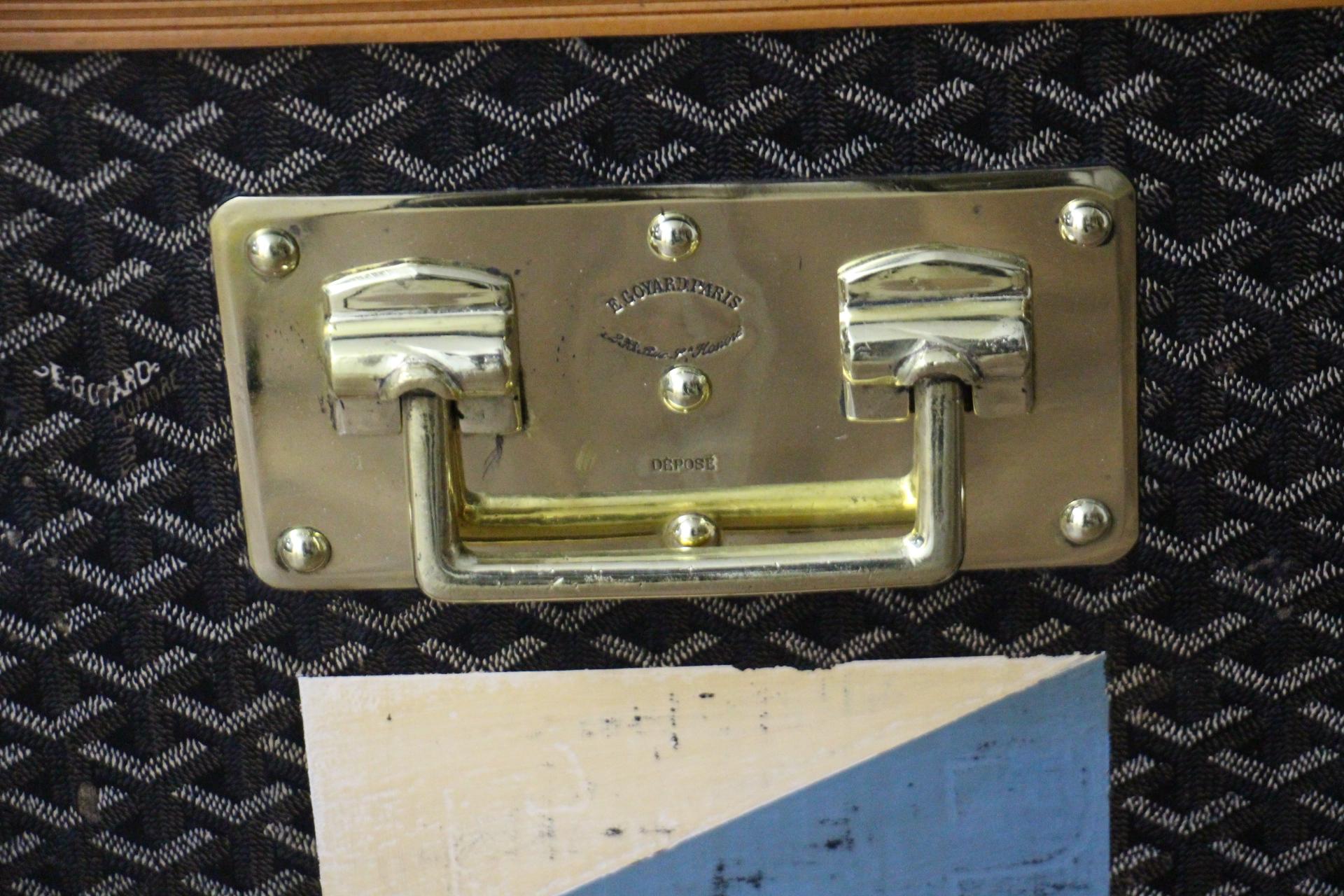 1920s Goyard Cabin Trunk, 100 cm Goyard Trunk in Chevrons Canvas 1