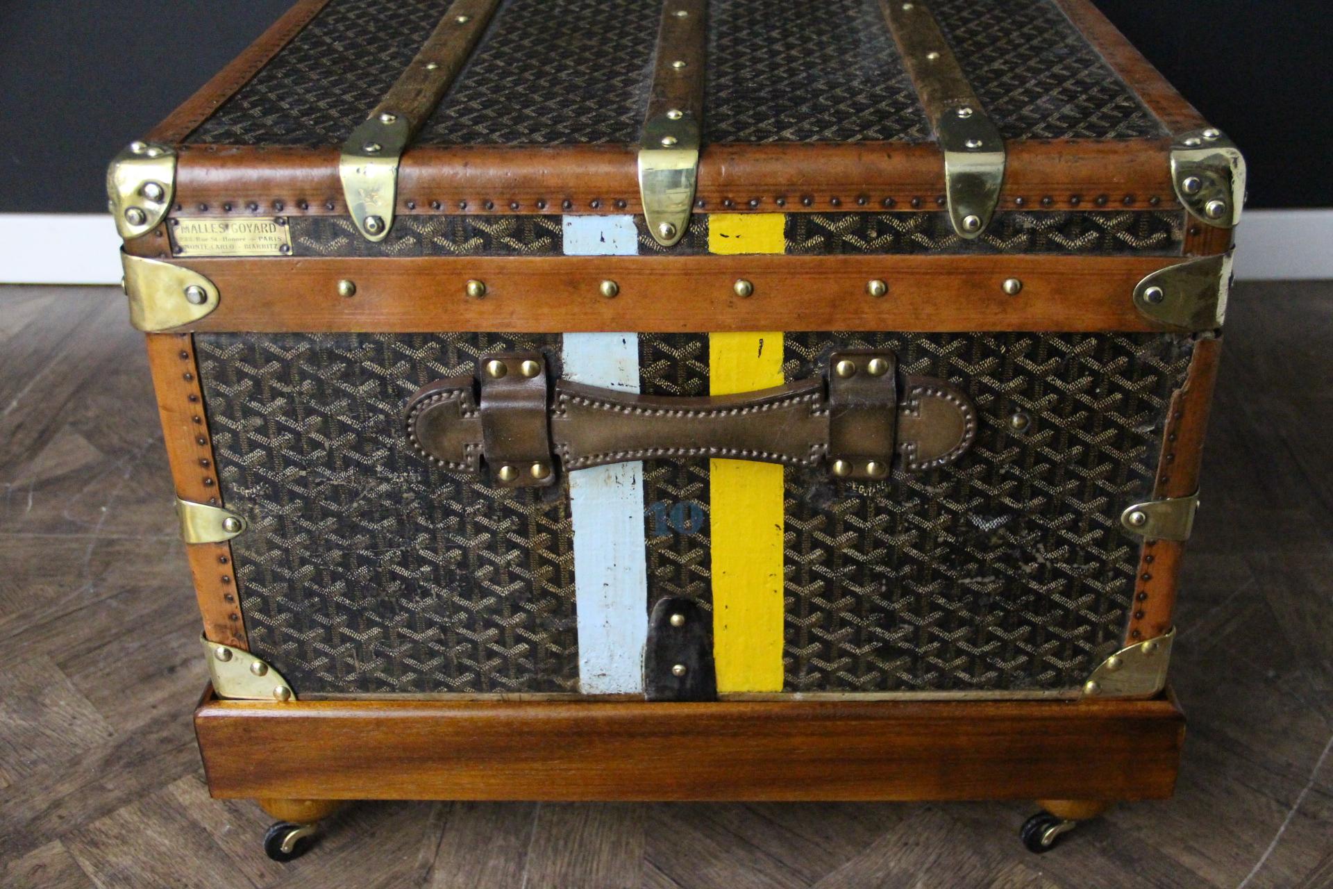 Coffre de cabine Goyard des années 1920, coffre de cabine 100 cm en toile à chevrons en vente 1