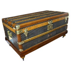 Antique 1920s Goyard Cabin Trunk, 100 cm Goyard Trunk in Chevrons Canvas