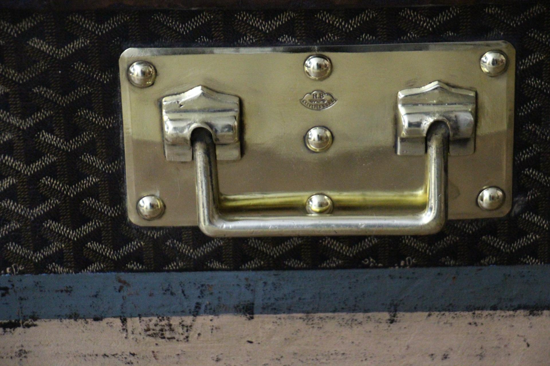 Baúl de cabina Goyard de los años 20 , Baúl Goyard de 110 cm en lona de chevrones en venta 2
