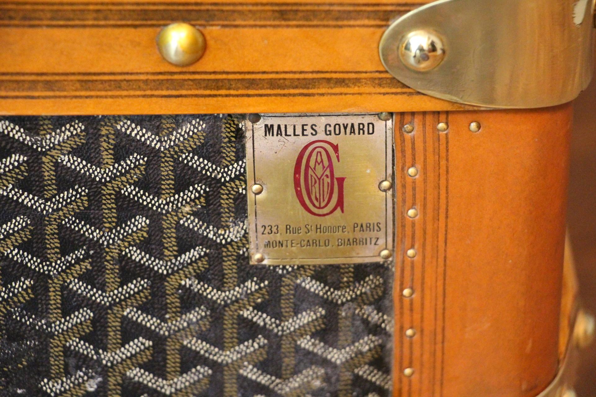 1920s Goyard Cabin Trunk, Goyard Trunk in Chevrons Canvas 2