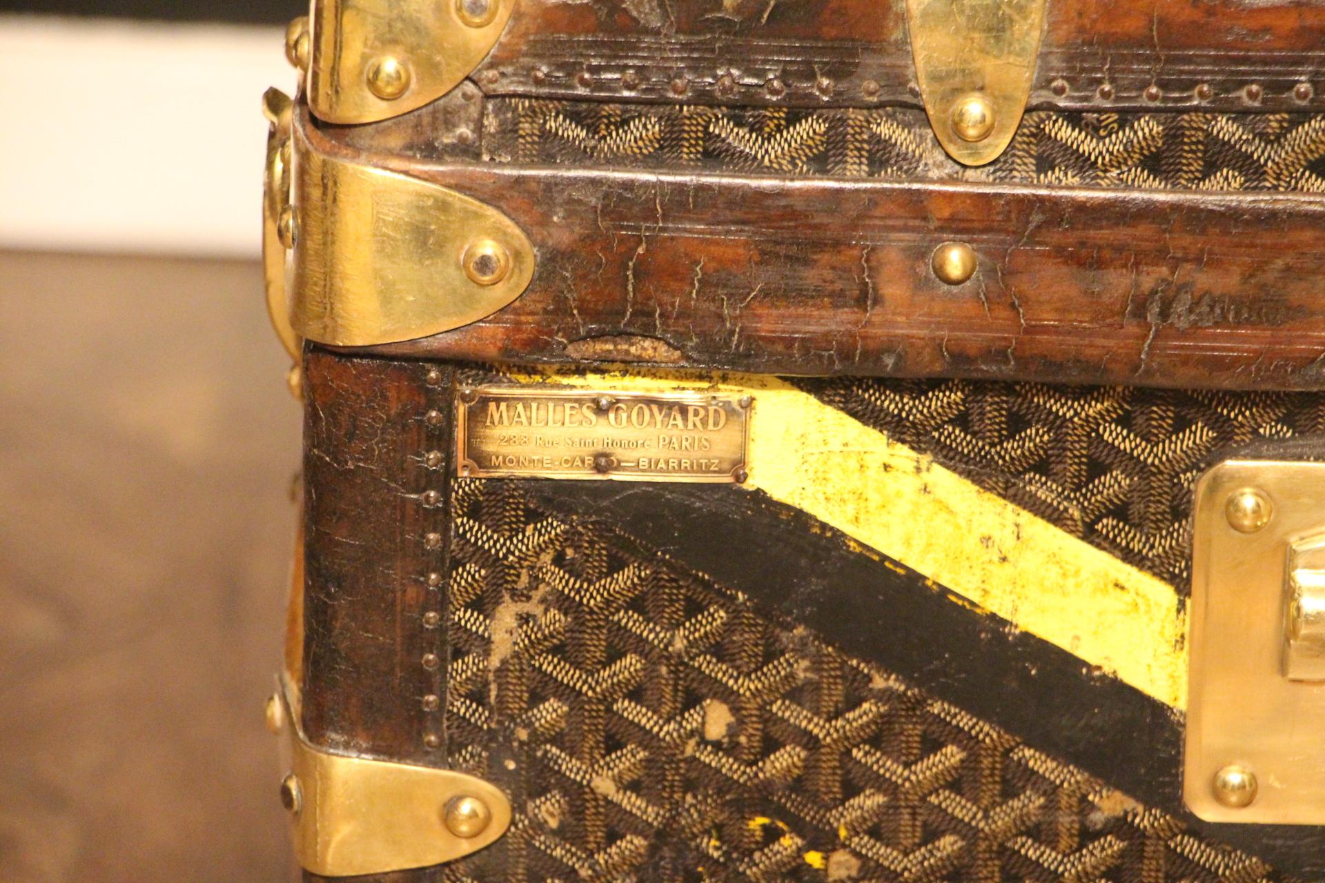 1920s Goyard Cabin Trunk, Goyard Trunk in Chevrons Canvas 3