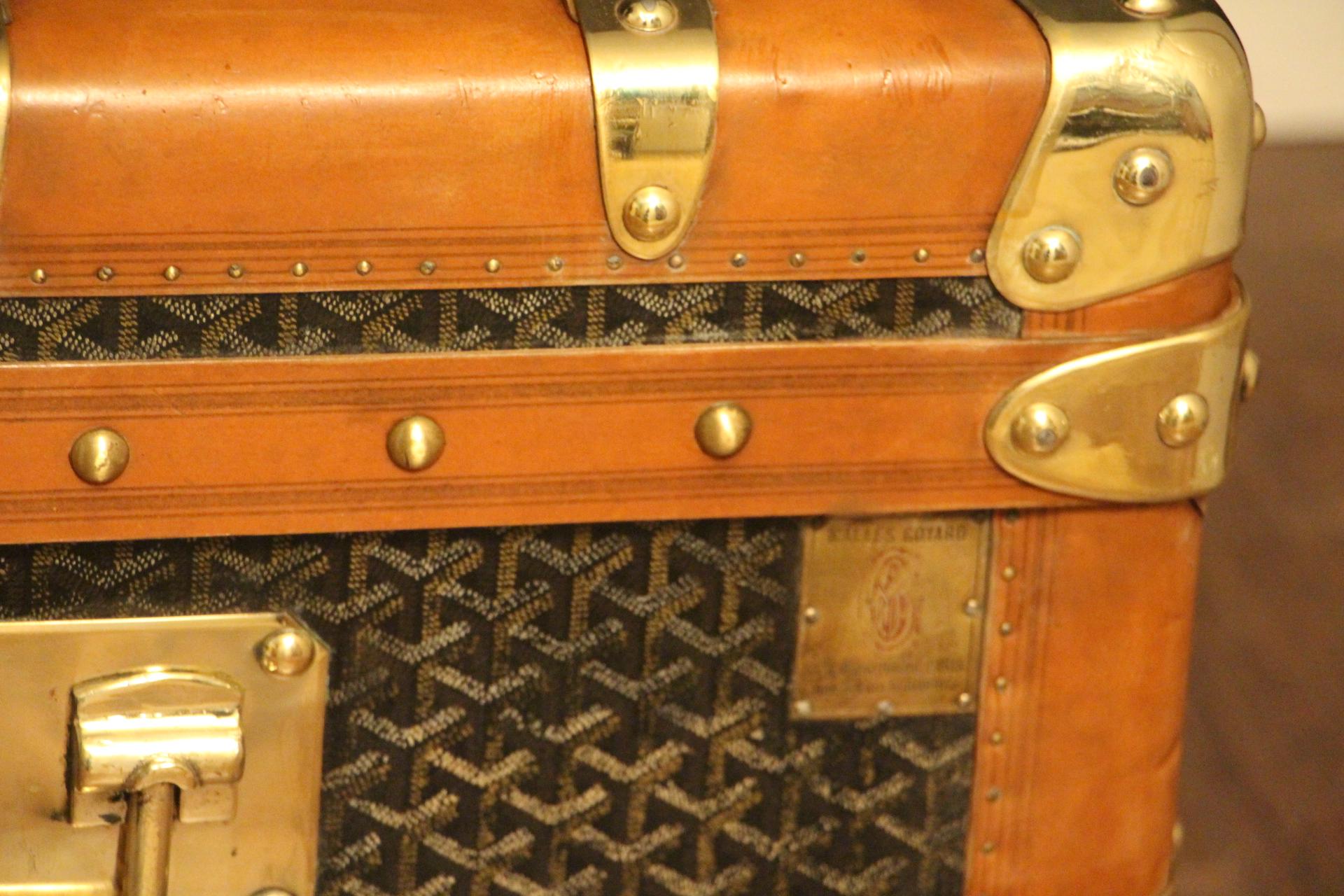 1920s Goyard Cabin Trunk, Goyard Trunk in Chevrons Canvas 6
