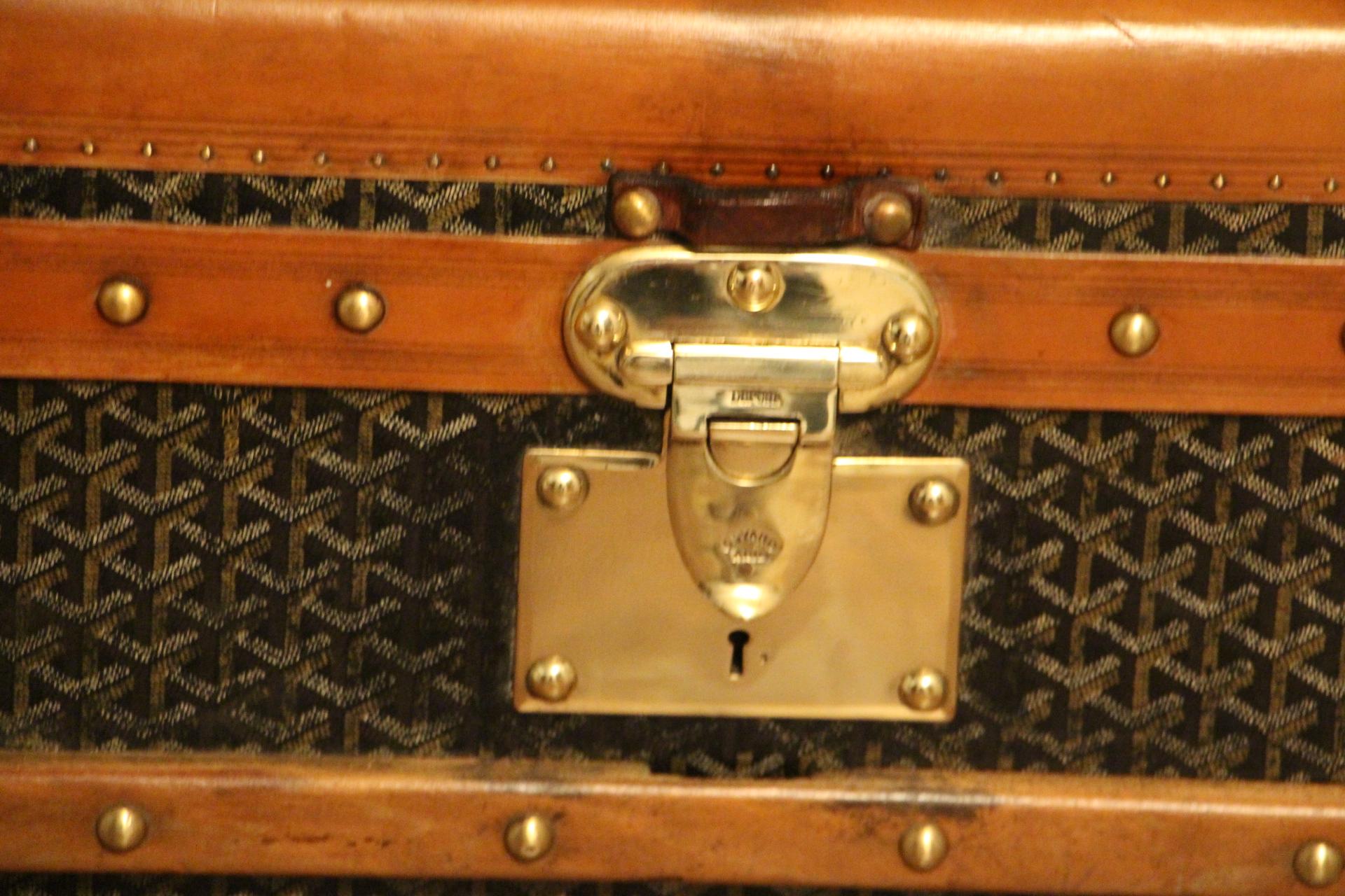 French 1920s Goyard Cabin Trunk, Goyard Trunk in Chevrons Canvas