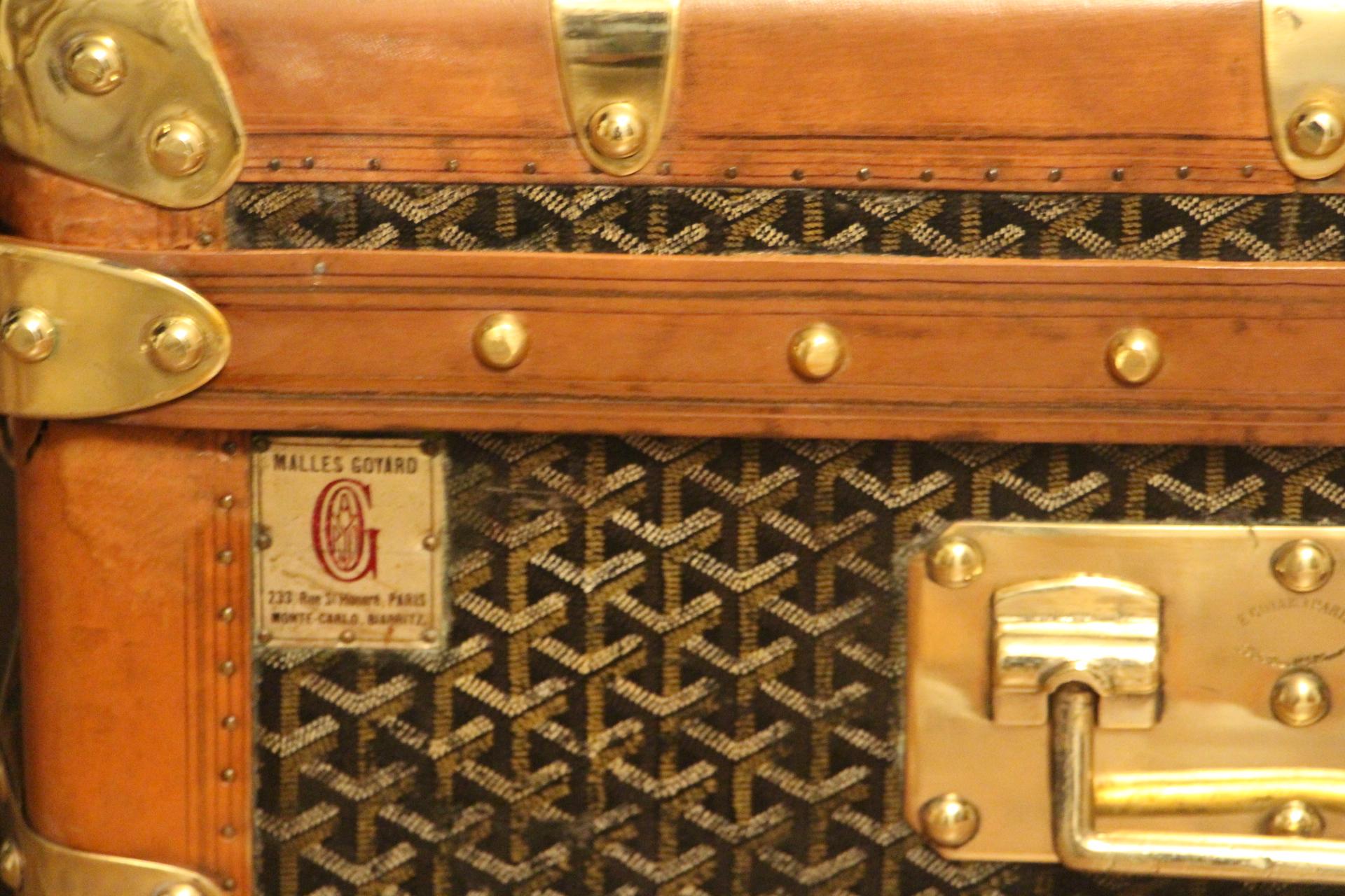 1920s Goyard Cabin Trunk, Goyard Trunk in Chevrons Canvas 2