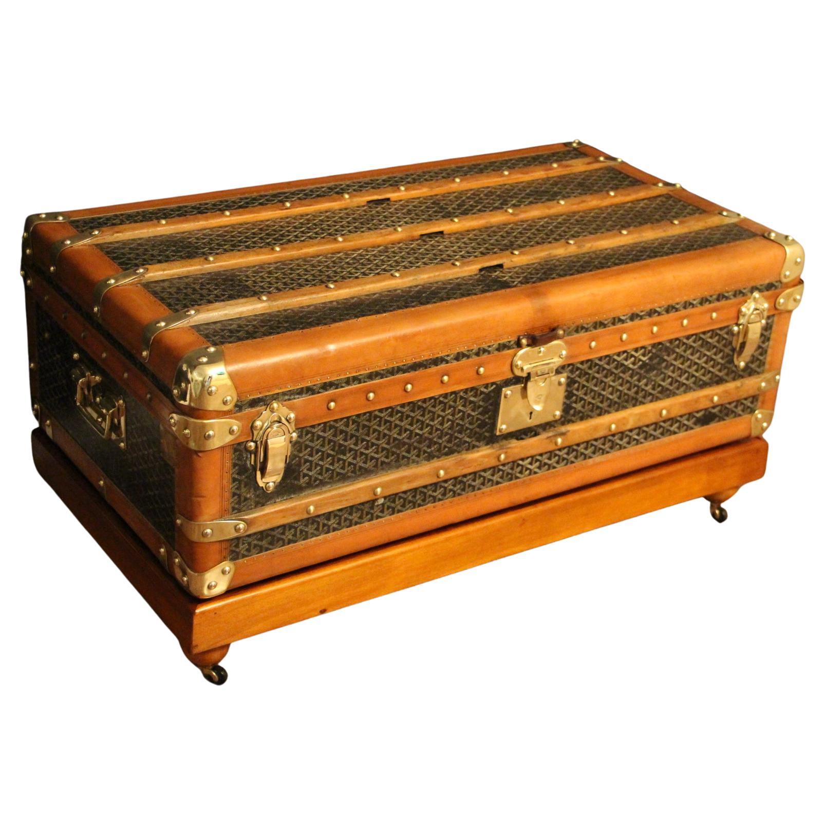 1920s Goyard Cabin Trunk, Goyard Trunk in Chevrons Canvas