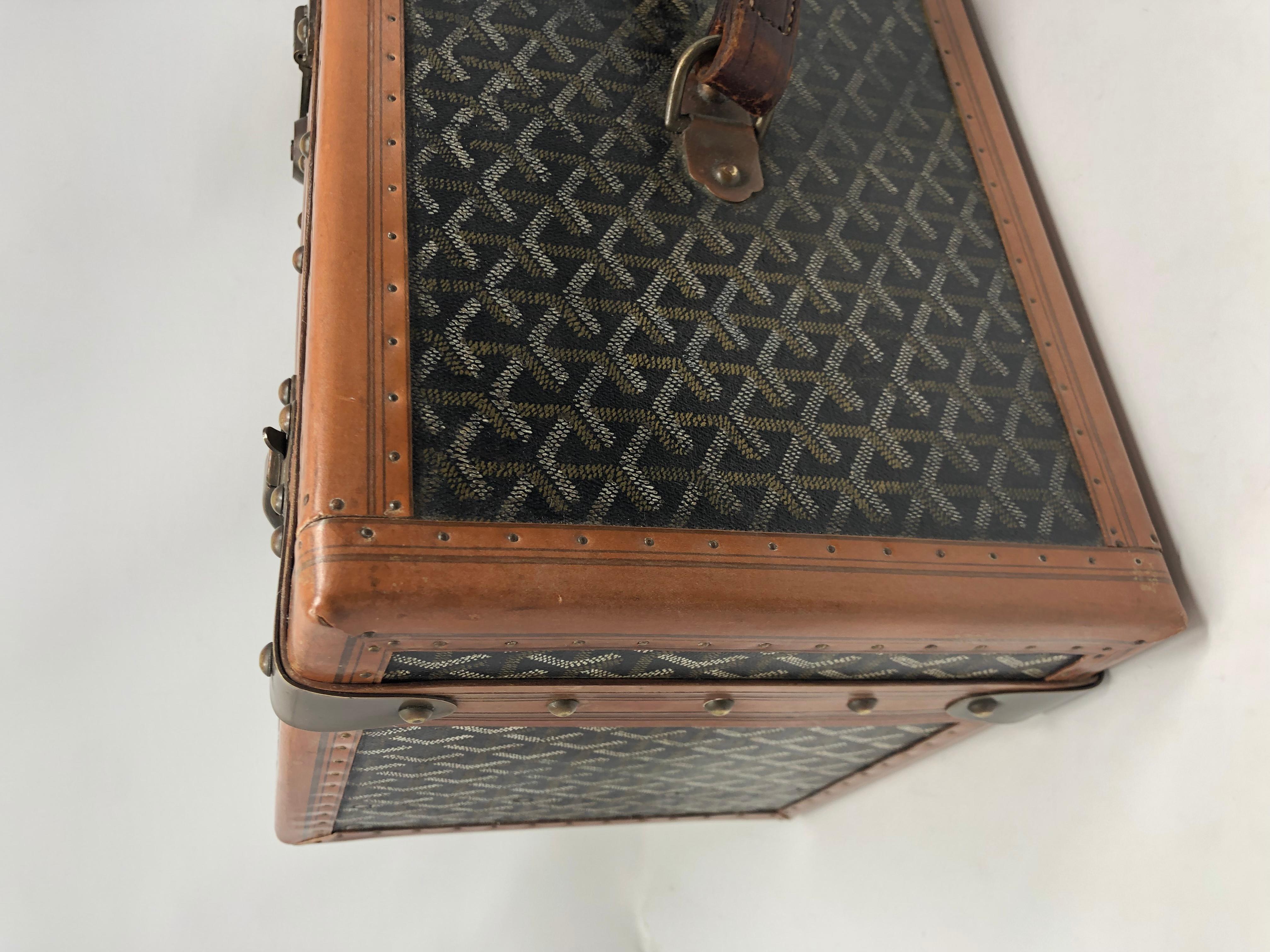 Brown 1920's Goyard Hard Case Vanity Trunk