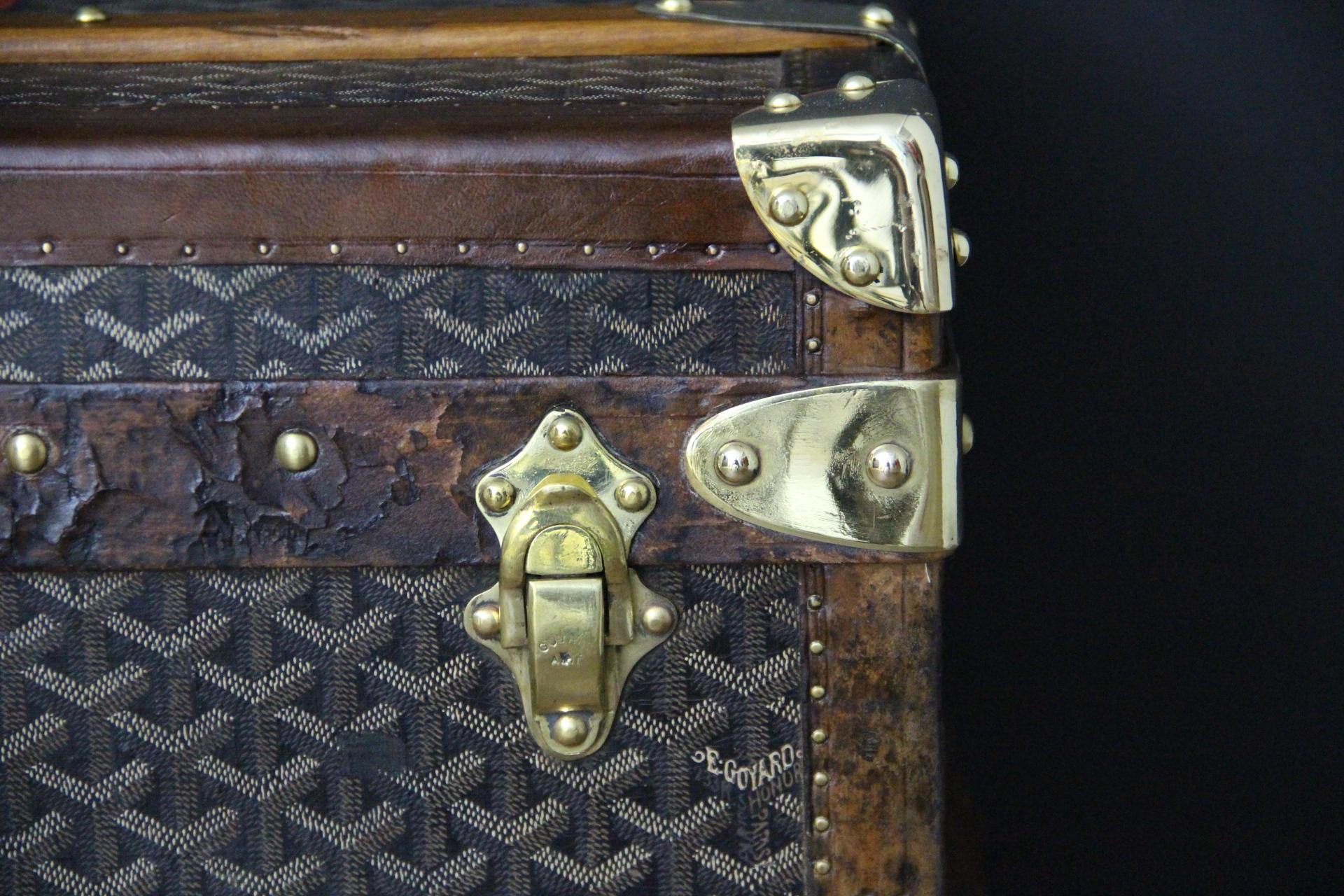 Brass 1920s Goyard Hat Trunk, Goyard Trunk, Goyard Steamer Trunk For Sale