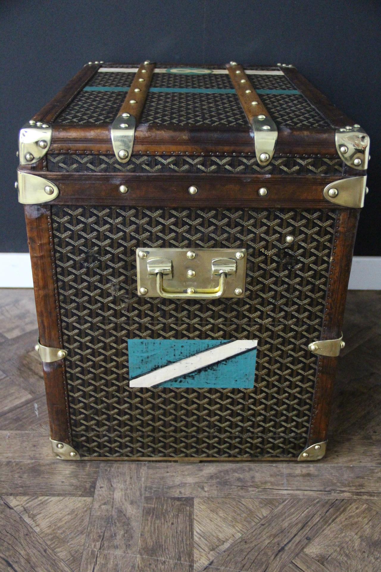 Brass 1920s Goyard Hat Trunk, Goyard Trunk, Goyard Steamer Trunk, Goyard Trunk For Sale