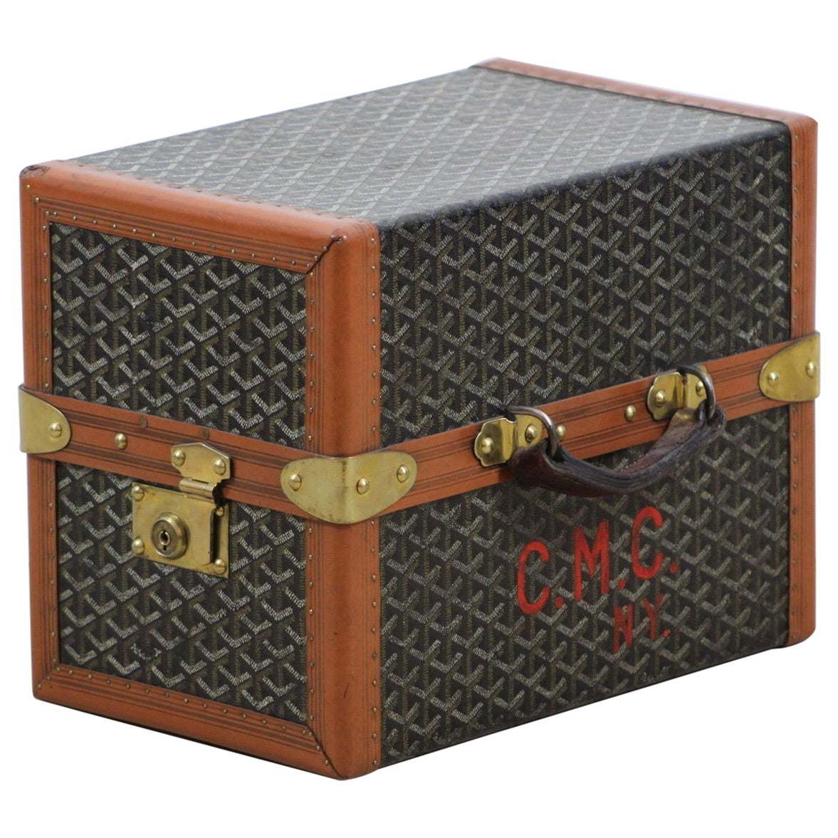 Goyard Bibliothekstruhe aus den 1920er Jahren in ikonischem Chevron-Leinwand