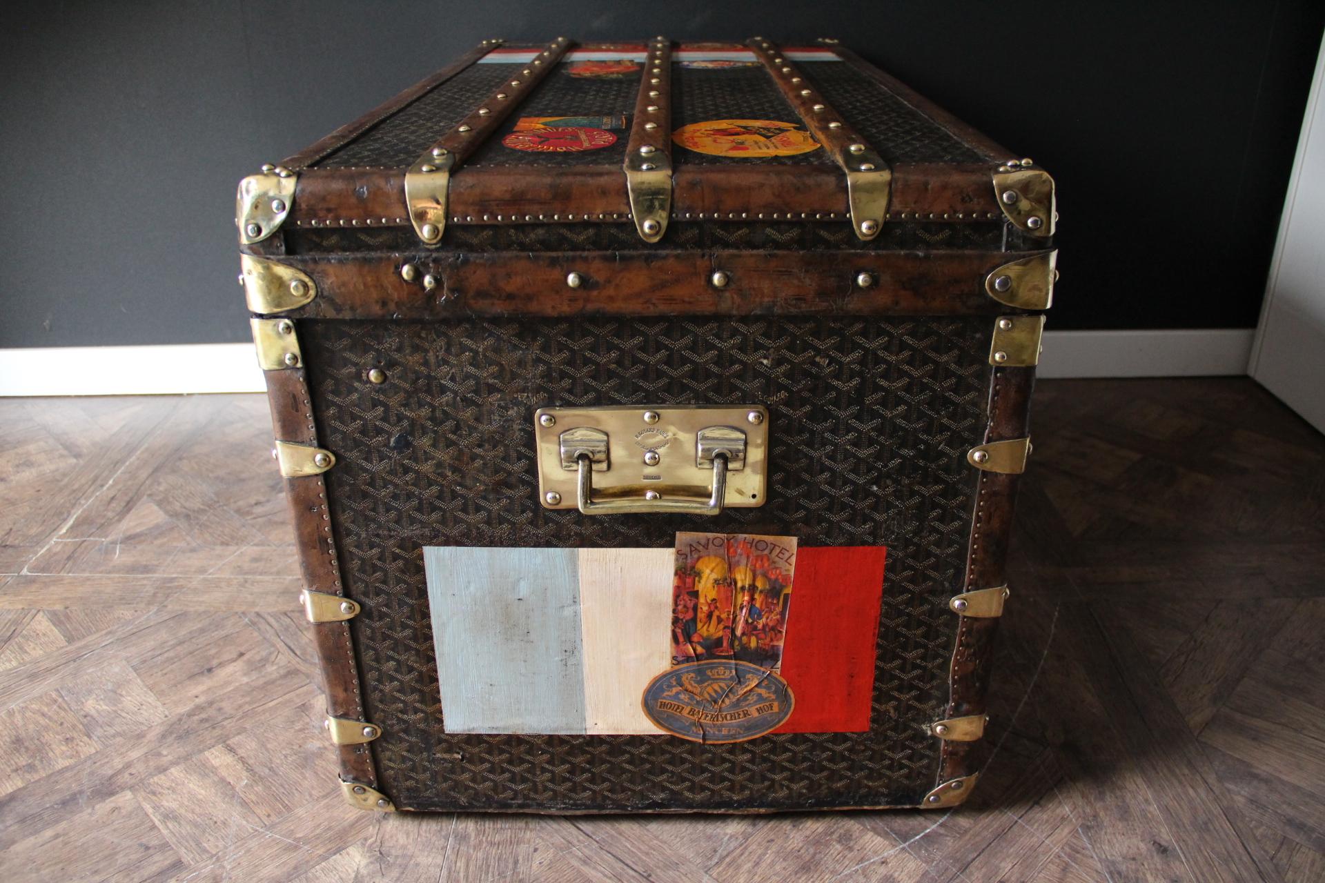 Coffre Goyard des années 1920, coffre à vapeur Goyard 100 cm, coffre à vapeur Goyard en vente 3