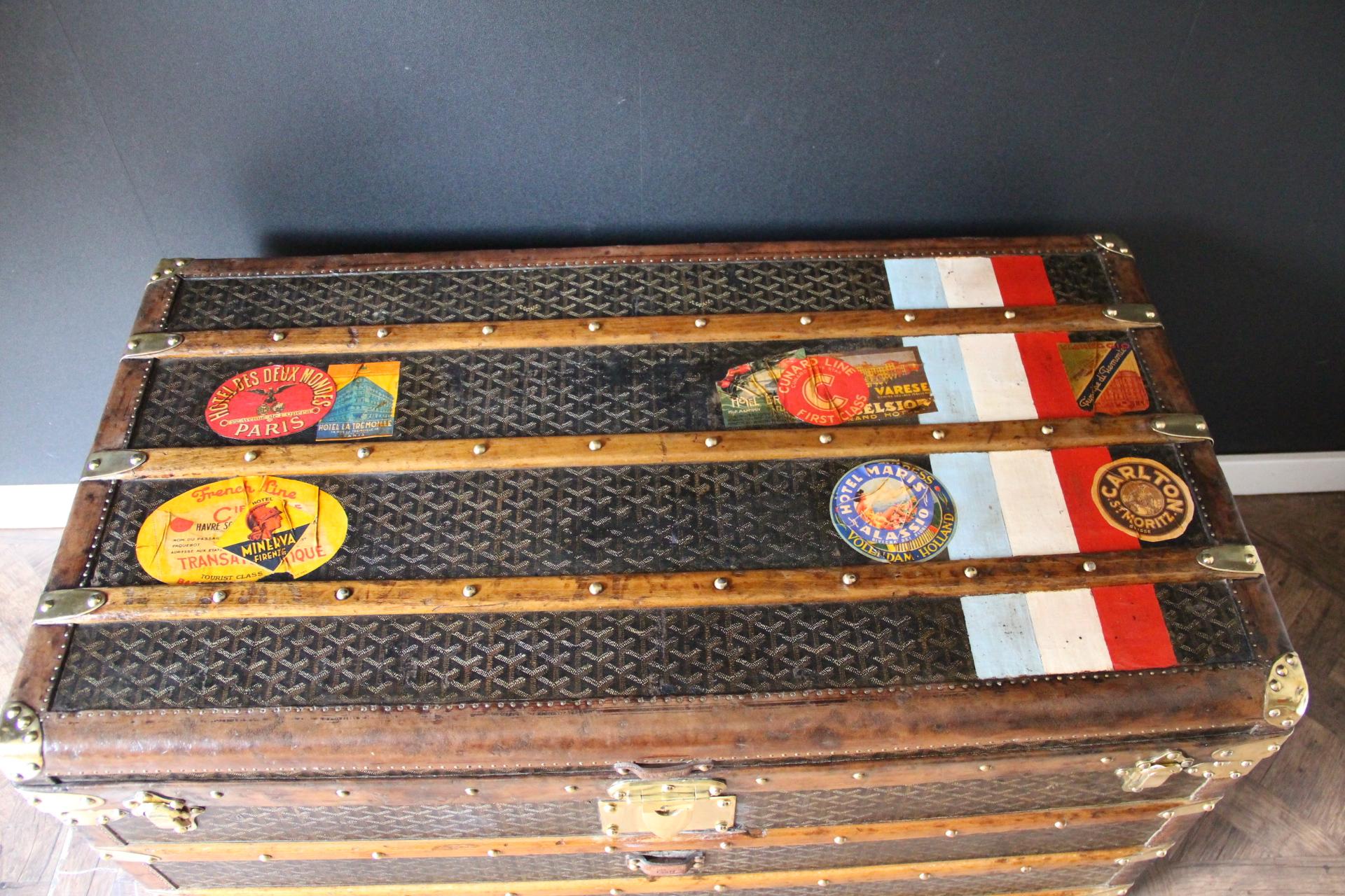 Coffre Goyard des années 1920, coffre à vapeur Goyard 100 cm, coffre à vapeur Goyard en vente 4