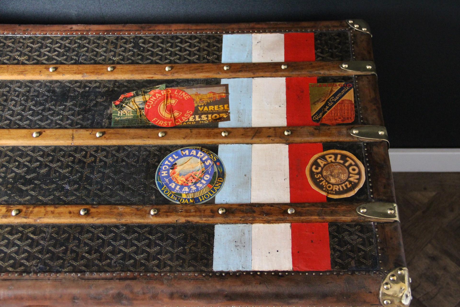 Coffre Goyard des années 1920, coffre à vapeur Goyard 100 cm, coffre à vapeur Goyard en vente 5